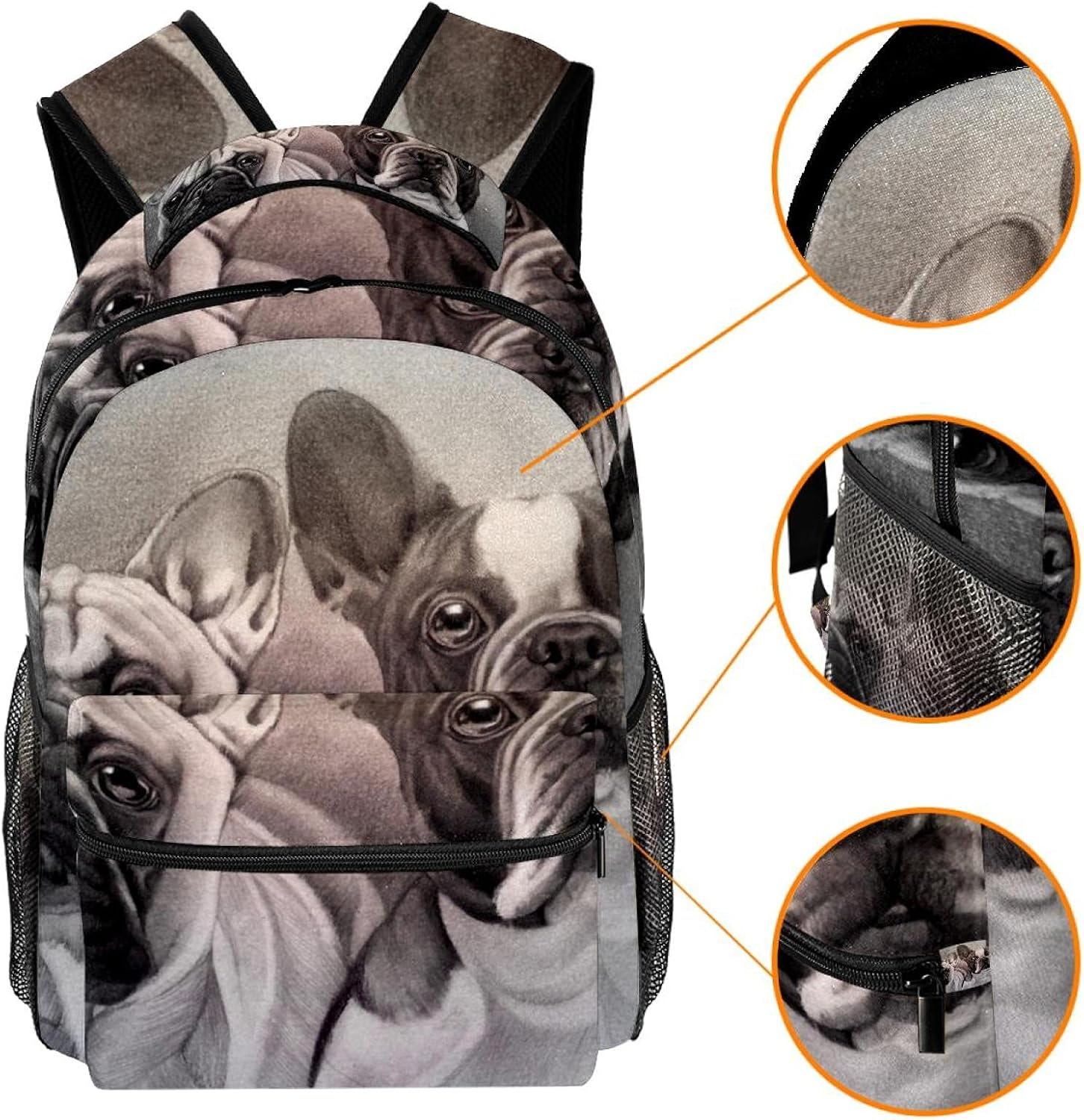 Cute Couple Bulldog Backpack Students Shoulder Bags Travel Bag College School Tote Backpacks image number 2