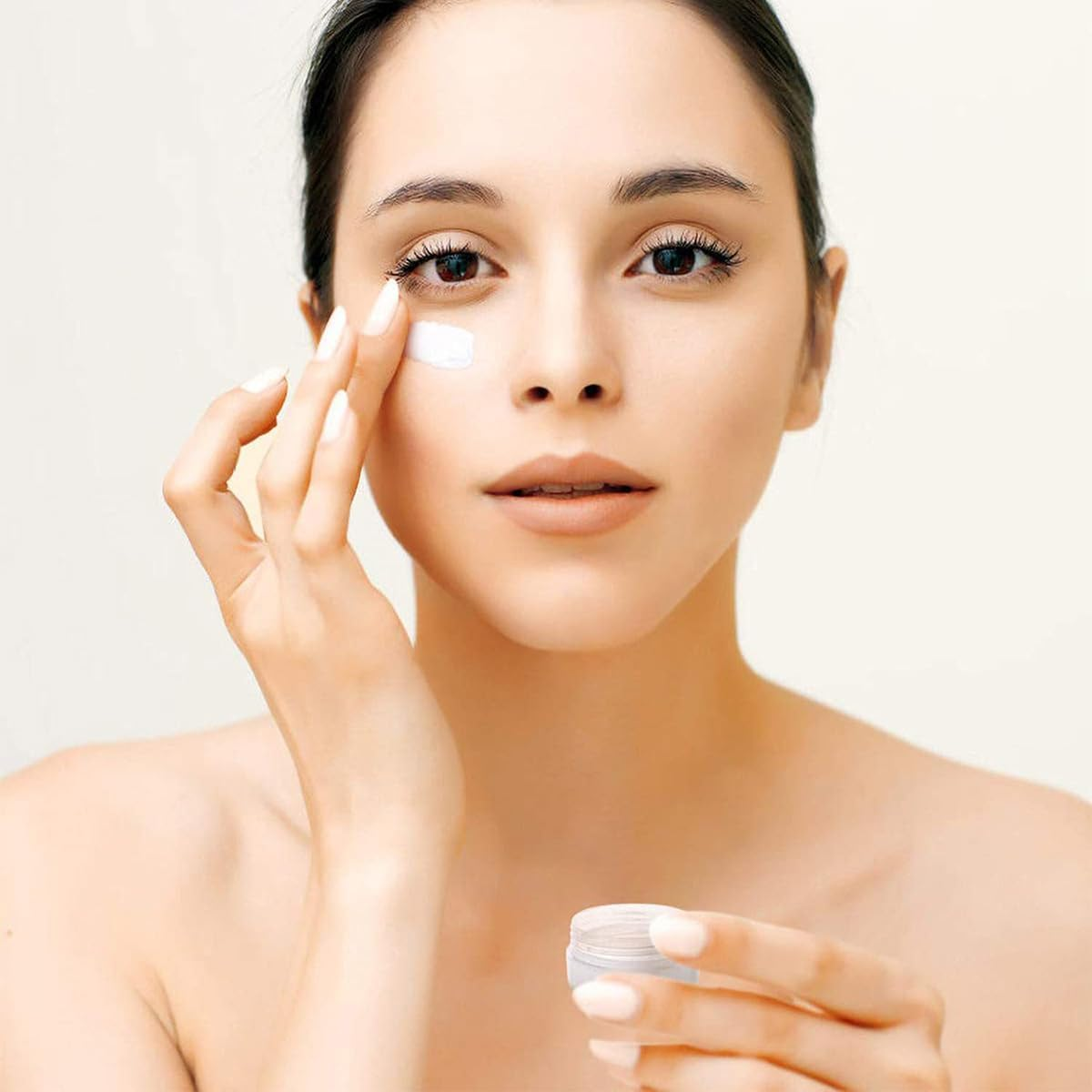 Jade Deals 50PCS 5G Transparent round Cosmetic Cream Jar Bottle, Refillable Sample Container with Diamond & Flat Lids image number 5