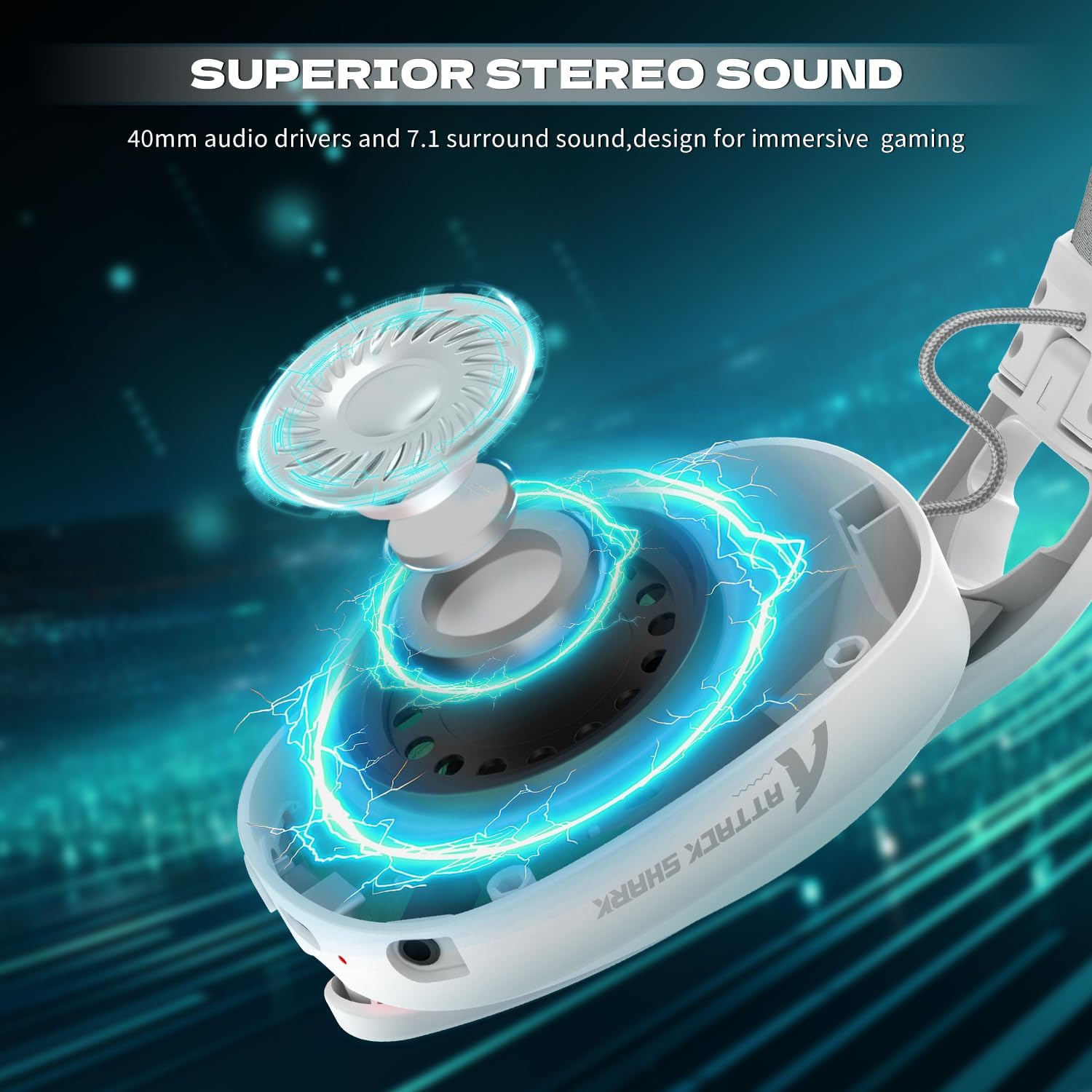 MAMBASNAKE X Attack Shark L90 Flodable Ultra-Light Wireless Gaming Headset, 7.1 Surround Sound, Bt5.3/2.4Ghz/Wired, RGB, 40Mm Neodymium Drivers,Pluggable Microphone, for Pc/Ps4/Ps5/Switch-White image number 3