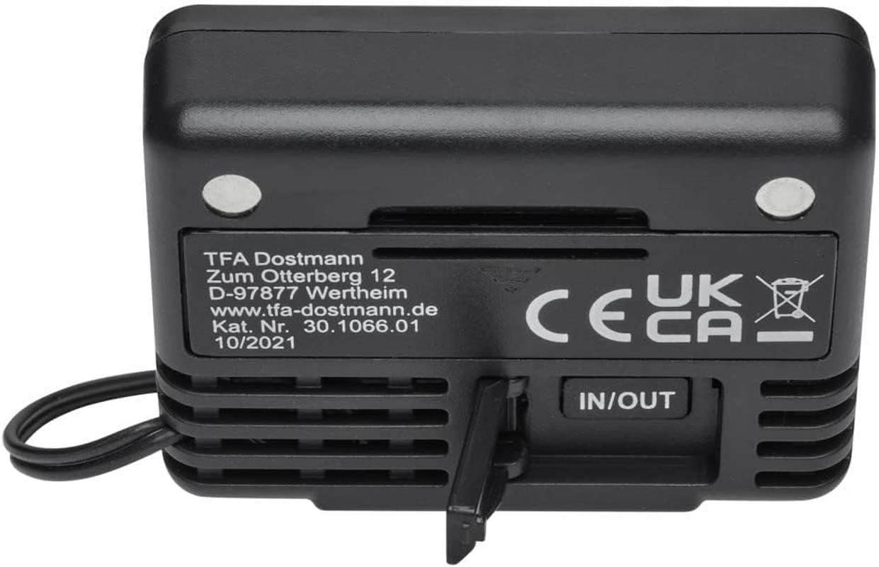 TFA Dostmann Digital Indoor/Outdoor Thermometer, 30.1066.01, Including Waterproof Temperature Sensor, Maximum and Lowest Values, with Magnet/Stand, Black image number 1