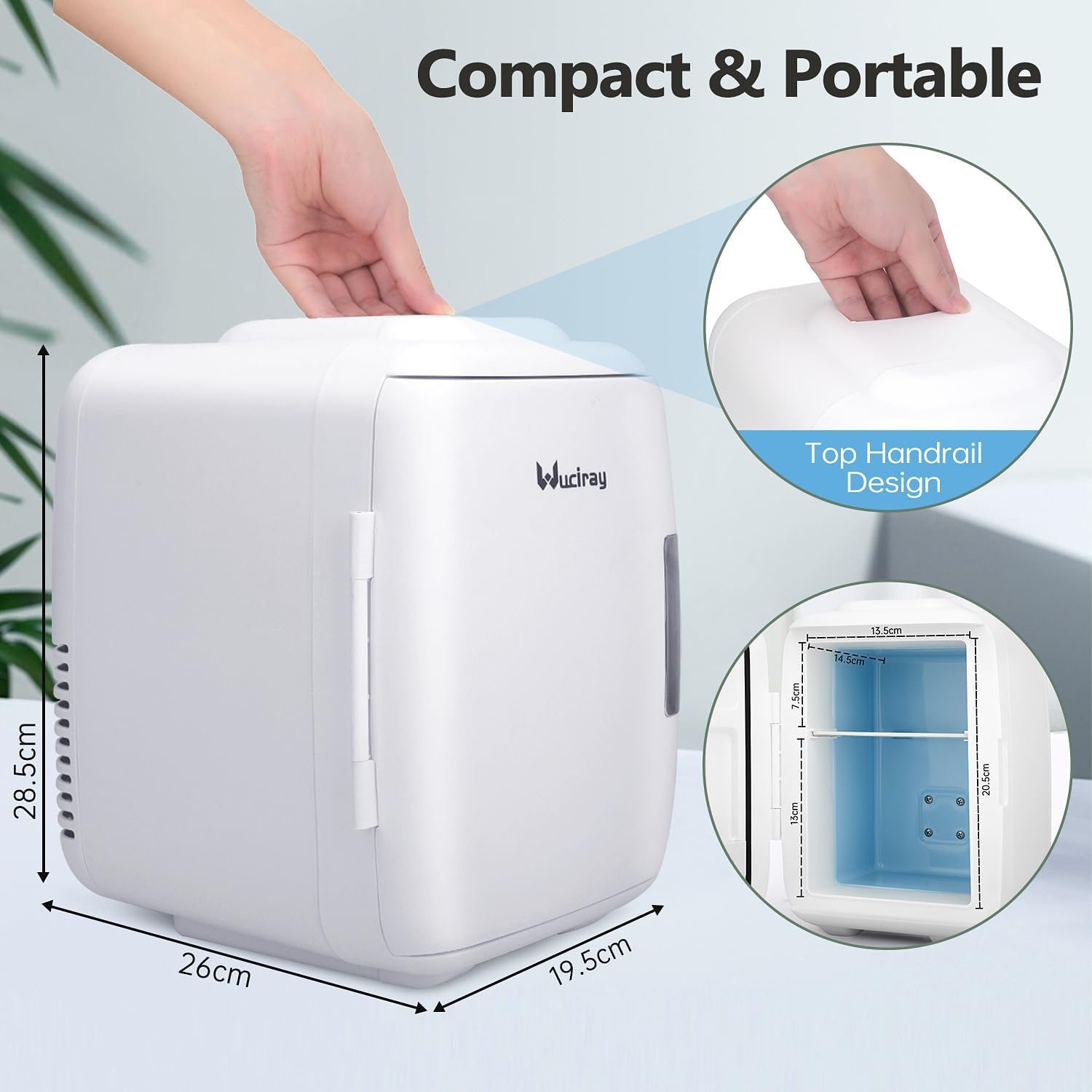 Mini Fridge Car Refrigerators 4L 6 Can, Wuciray Portable Car Fridge with Cooler and Warmer, Beauty Skincare Cosmetic Compact Refrigerator Personal Cooler with AC/DC Power Cord image number 2