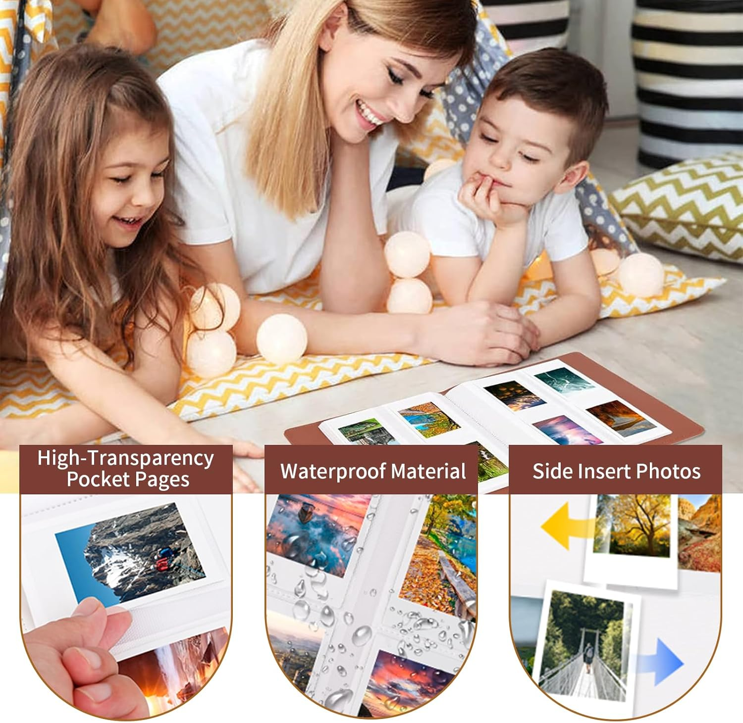 Photo Album with 288 Pockets Compatible with Fujifilm Instax Square SQ1/SQ6/SQ10/SQ20/SQ40 Camera & Sp-3/Square Link Mobile Printer, PU Leather Mini 3 Inch Album for Instax Square Film Photo (Brown)