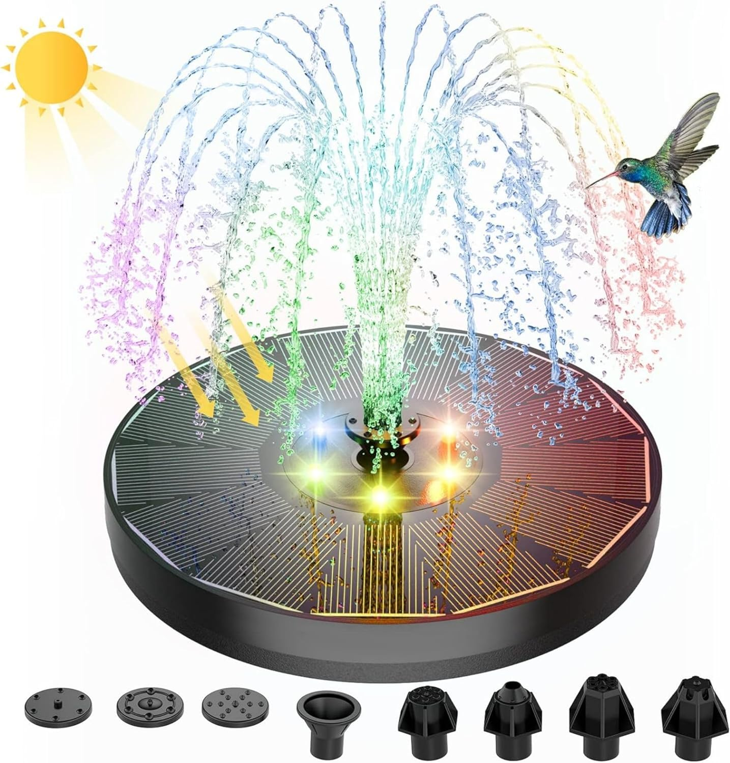 Small Solar Water Fountain with Light Floating Outdoor Hummingbird Bird Bath Waterfall Pump Powered Pond Garden Patio Led Bubbler outside Submersible Feature Panel above Ground Pool Flower Sprinkler image number 5