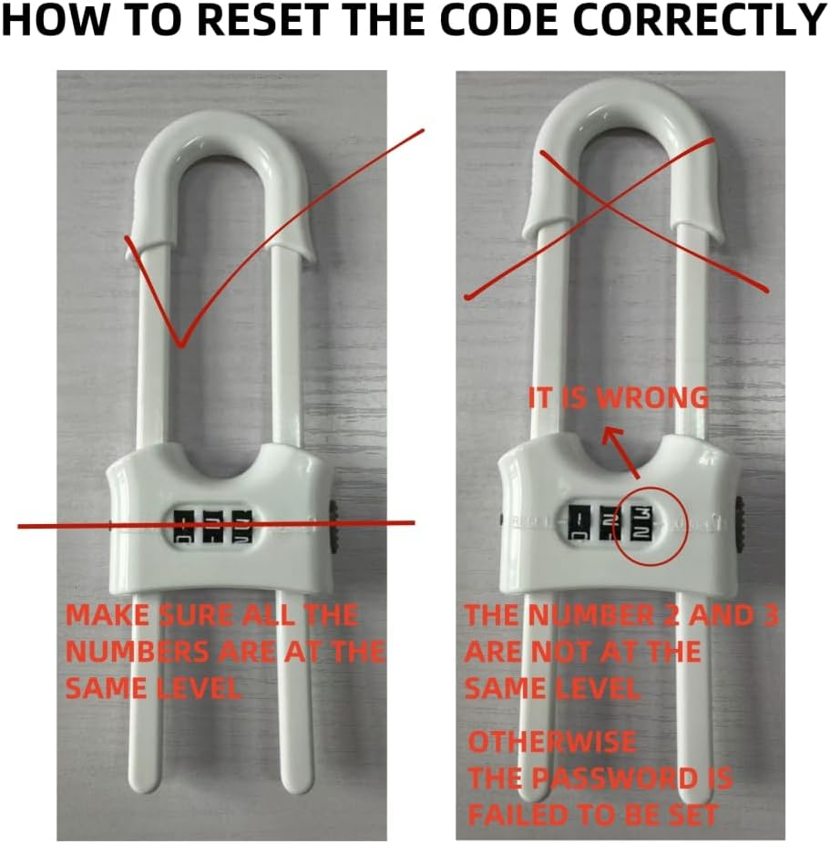 Child Proof Sliding Cabinet Door Code Locks Baby Safety Cupboard Locks Adjustable U Shaped Cabinet Latches for Knob Handle Drawers Closet (4 PCS, White) image number 5