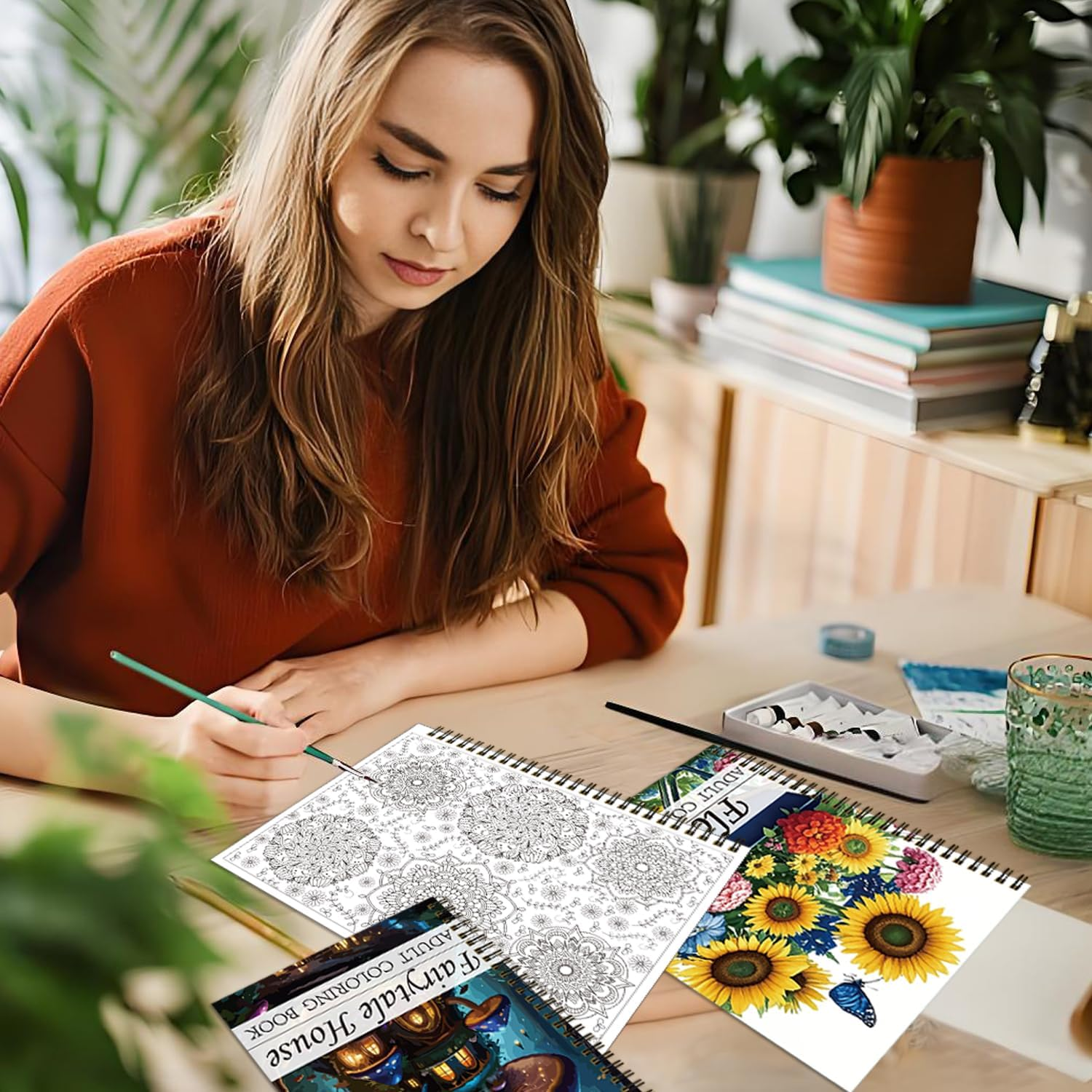 Aannanl Adult Colouring Book Set of 3 Colouring Books for Adults Relaxation Include Mandalas,Flowers and Fairytale House Theme,Coloring Books for Women Men to Relieve Anxiety and Stress Relief image number 5