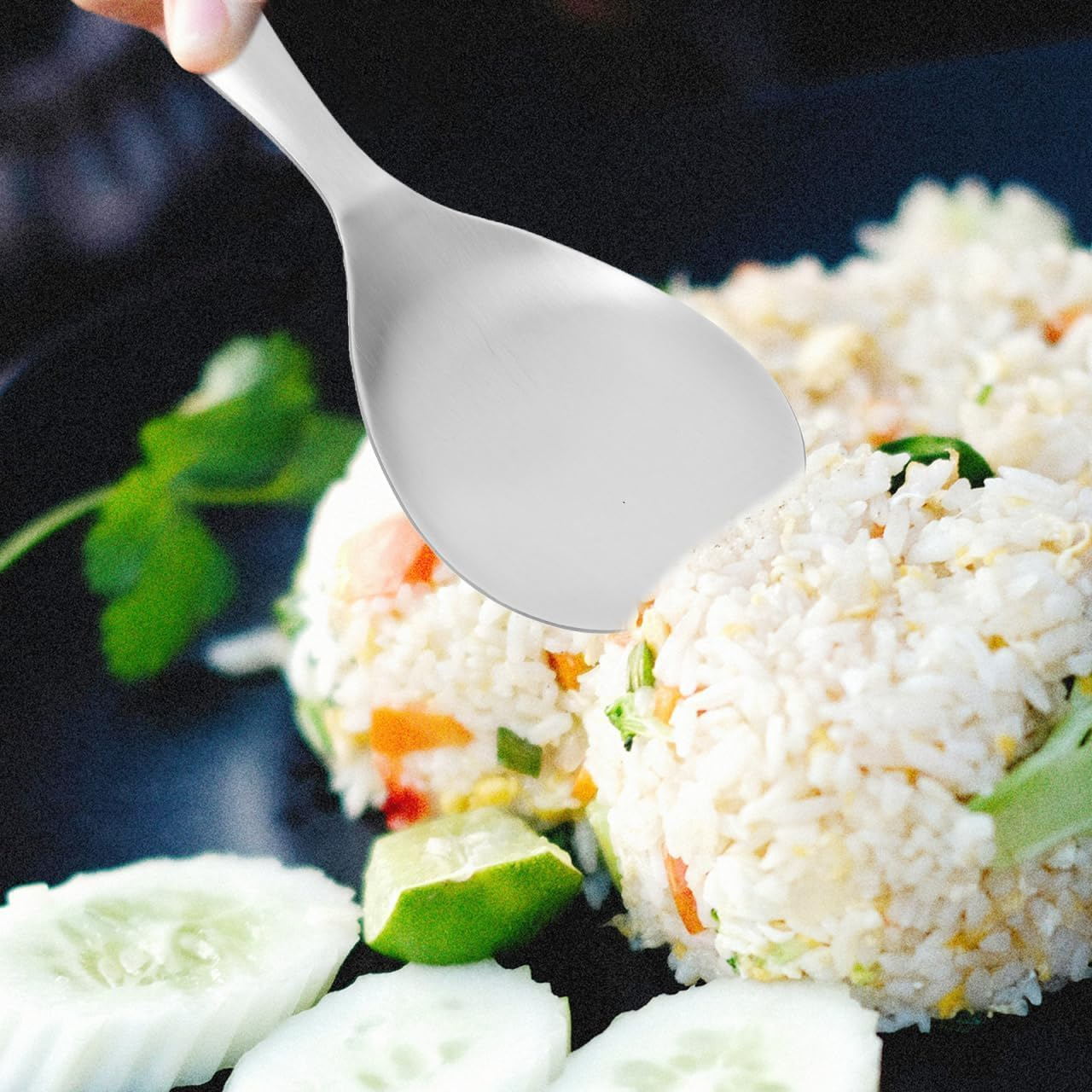 3 Pcs Stainless Steel Spoon- Non-Cooker Spoon, Scooper for Perfect Serving & Stirring Cooking Utensil Rice Servers Soup Ladle Oil Skimmer for Rice Maker Kitchen Tool image number 3