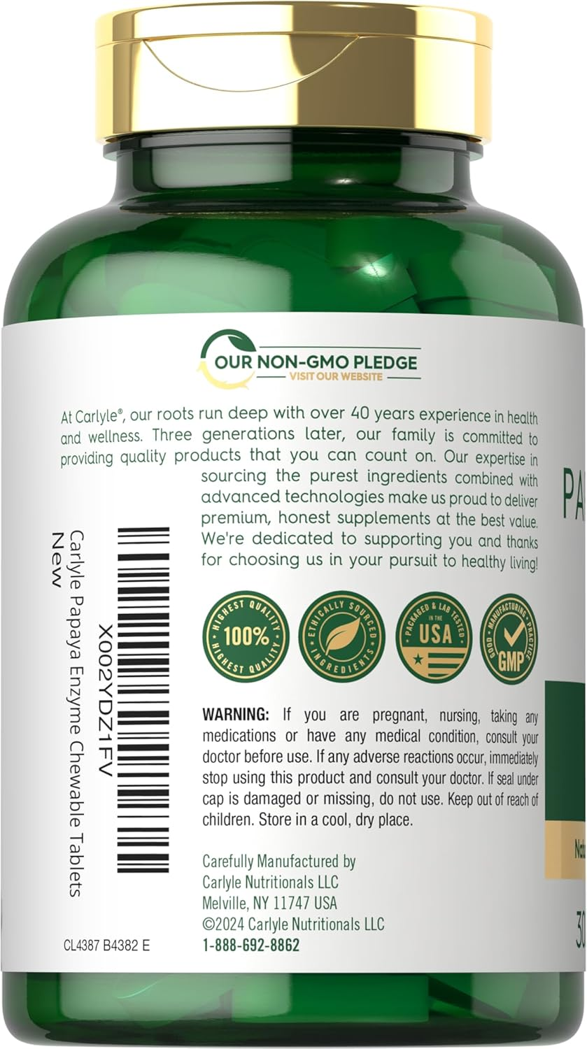 Papaya Enzyme Chewable Tablets | 600 Count | Vegetarian, Non-Gmo, Gluten Free Formula | Papaya Flavor | by Carlyle image number 3