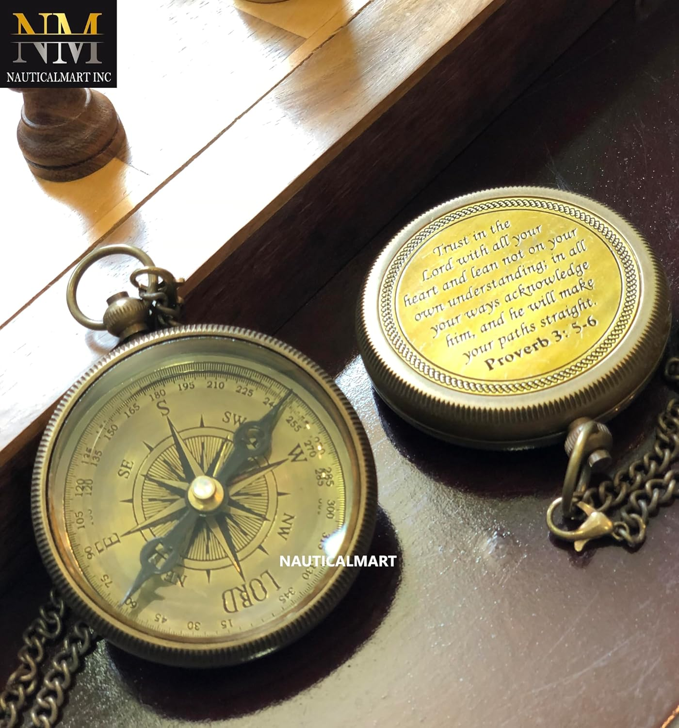 Brass Compass Gift with Display Box - Engraved Scripture Prayer Compass Religious Gift for Men & Women - Baptism, Confirmation, Communion Compass for Boys Graduation Gift image number 1