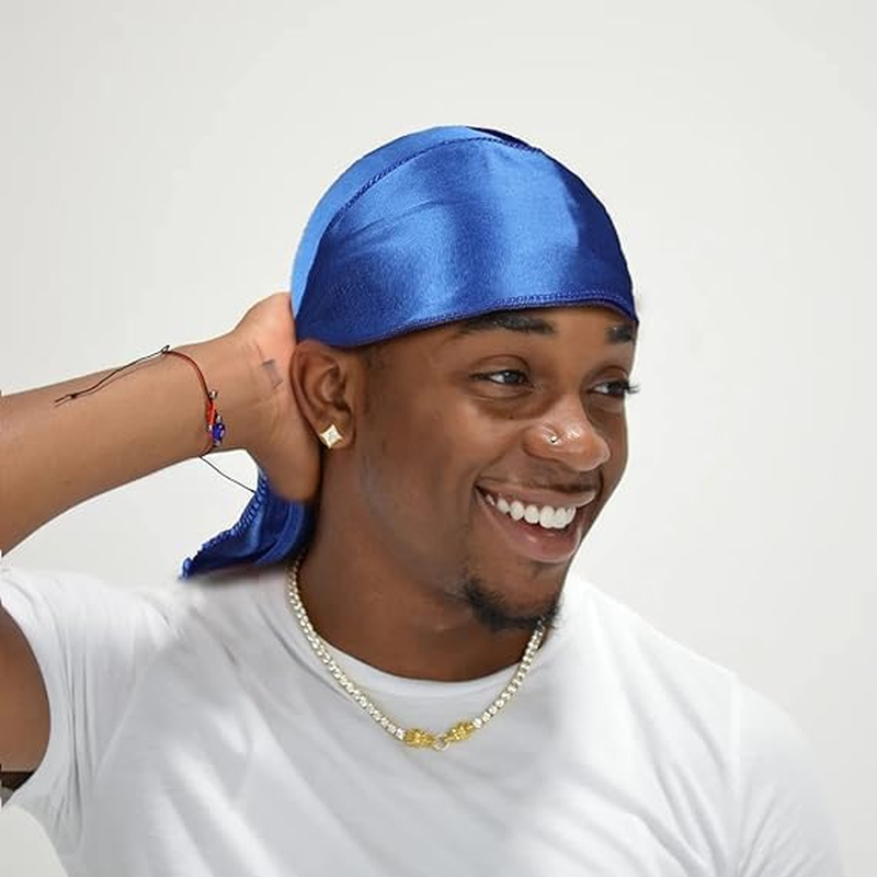 4PCS Silky Durags, Silk Durag for Men Women Waves, Silk Durag Pack with 1 Wave Cap, Silky Satin Durag Extra Long Tails Blue X 4 image number 3