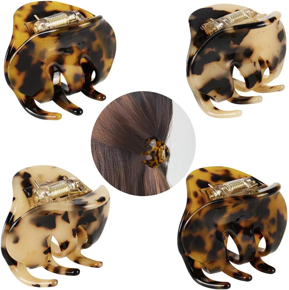 4 Pack 2.1 Inch Hair Claw Clips Tortoise Shell Cellulose Acetate Resin Hair Barrettes Medium French Design Hair Jaw Leopard Print Fashion Hair Styling Accessories for Women Girls image number 5