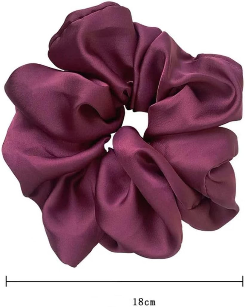 Pack of 4 Massive Silk Scrunchies, Oversized Scrunchies for Thick Hair, Satin Scrunchies, Hair Bobbles for Women (Black/Beige/Khaki/Turmeric) image number 6