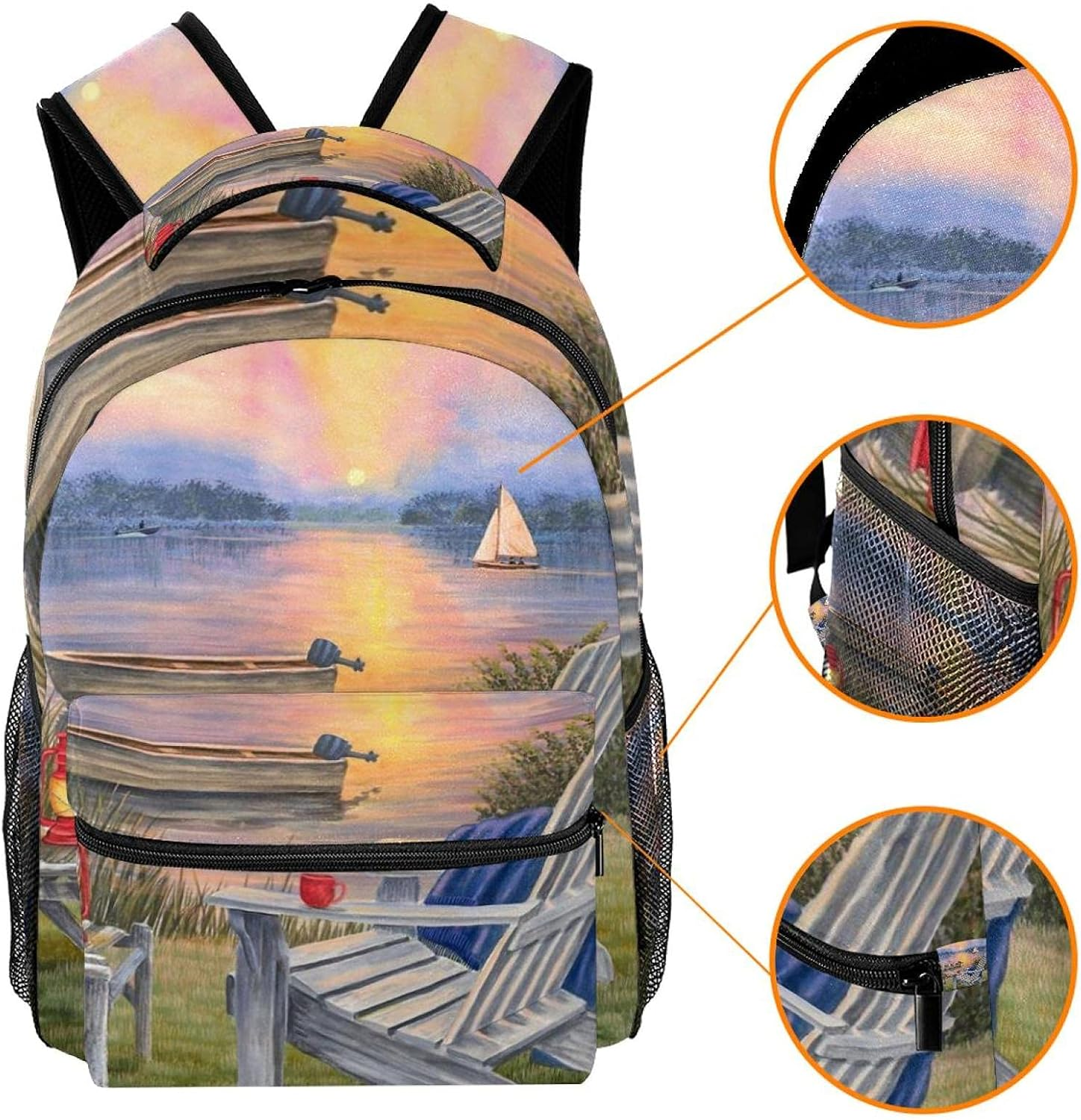 Peace Sunset on the Lake Backpack Students Shoulder Bags Travel Bag College School Tote Backpacks image number 2