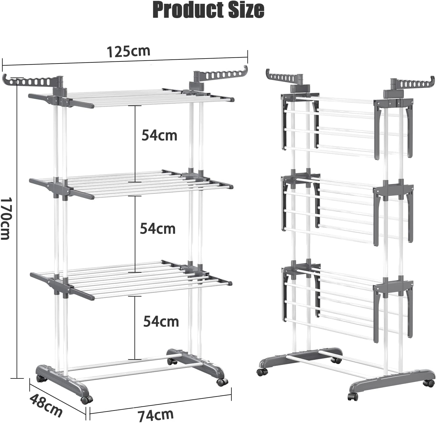 Clothes Drying Rack，4-Tier Laundry Rack，It Can Move Dryer Stand，Foldable Clothes Airer Drying Rack，Portable Clothes Rack with 4 Castors，For Drying Clothes, Clothes, Towels Indoors and Outdoors