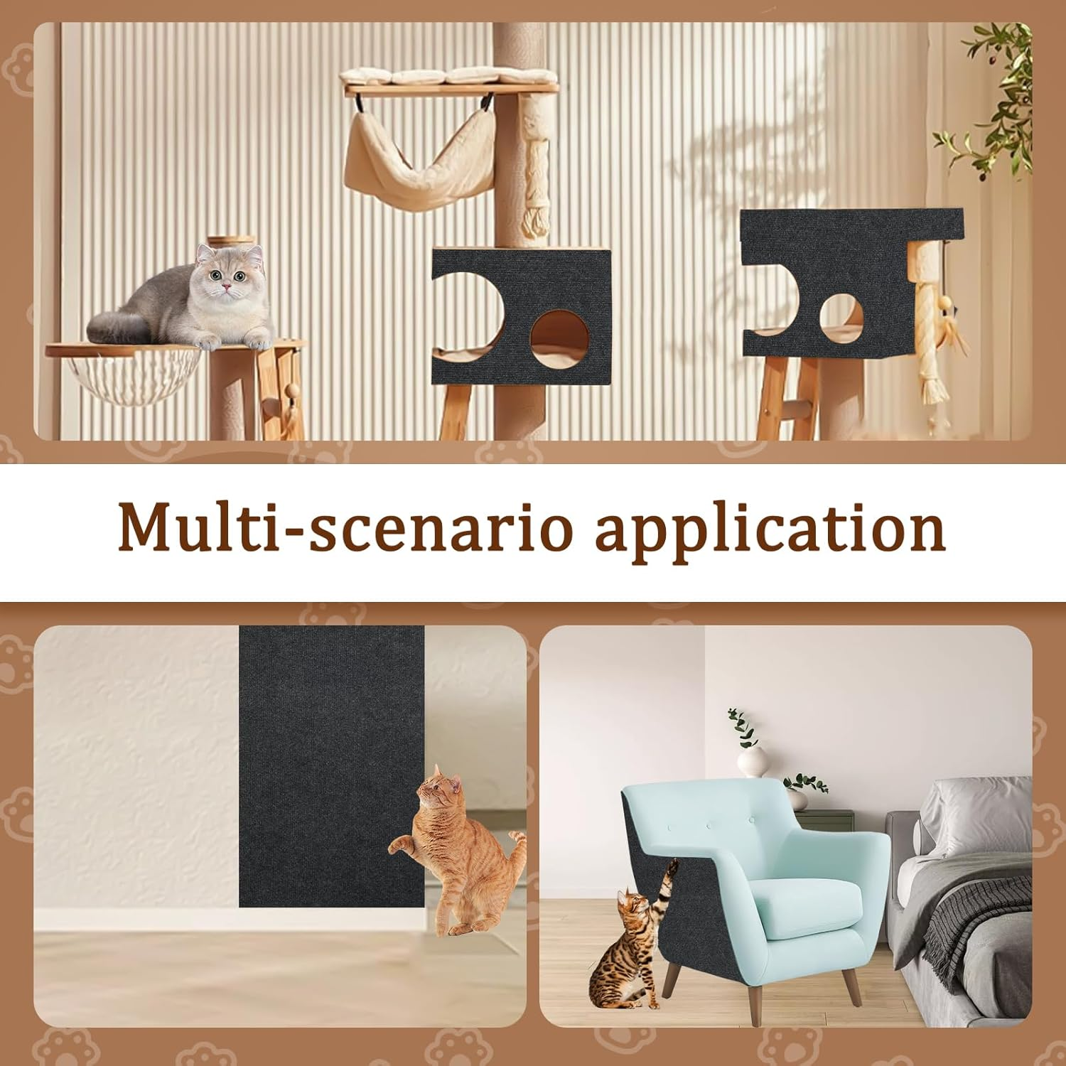 Cat Couch Protector, Self Adhesive Cat Scratch Pad, Cat Scratch Protector, Trimmable Self-Adhesive Carpet Mat Pad Cat, Cat Scratch Furniture Protector for Protect Couch Sofa Bed Door, 15.7&times;78.7 Inch - Khaki image number 2