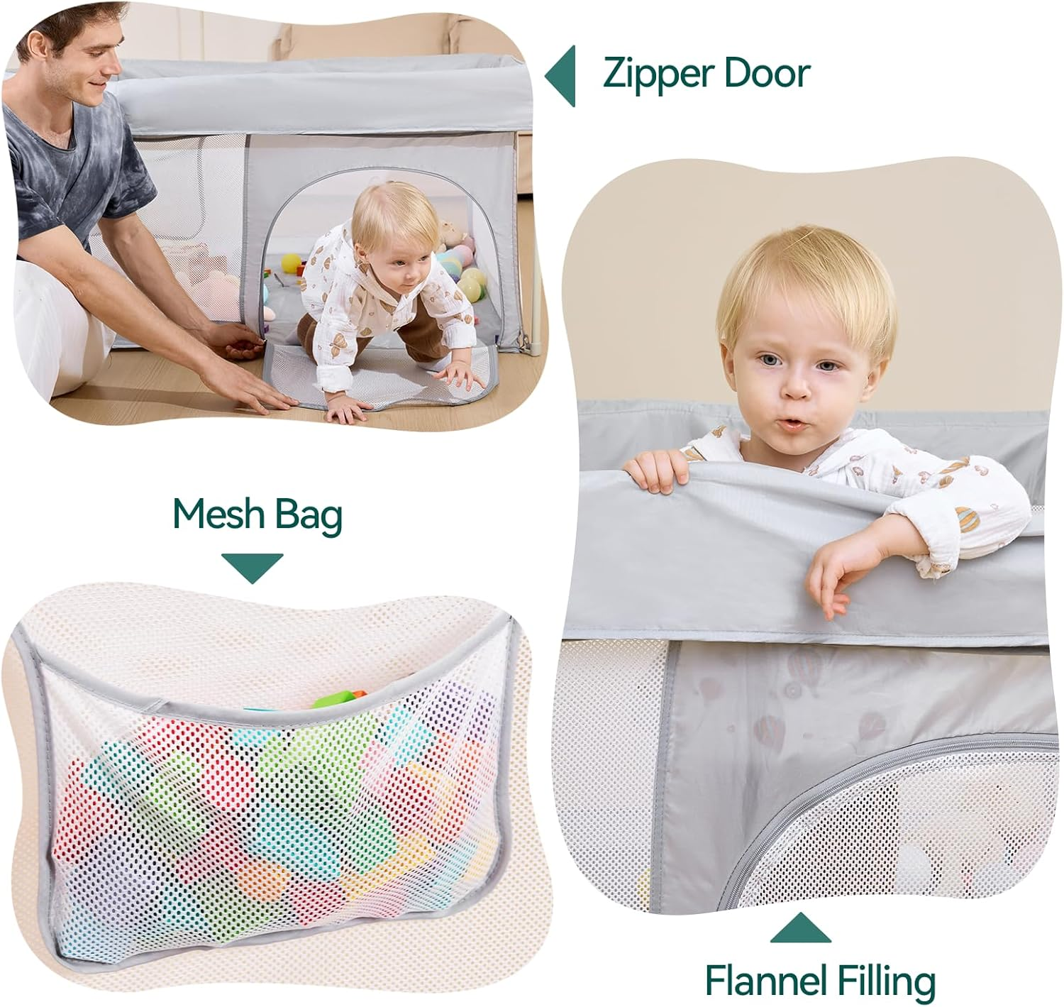 BABELIO Foldable Baby Playpen with Mat, 127 &times; 127 CM Portable Playard for Babies and Toddlers, Parents' Picks Awards Winner, Indoor & Outdoor Kids Safety Play Pen Area, Travel Fence, Grey image number 4