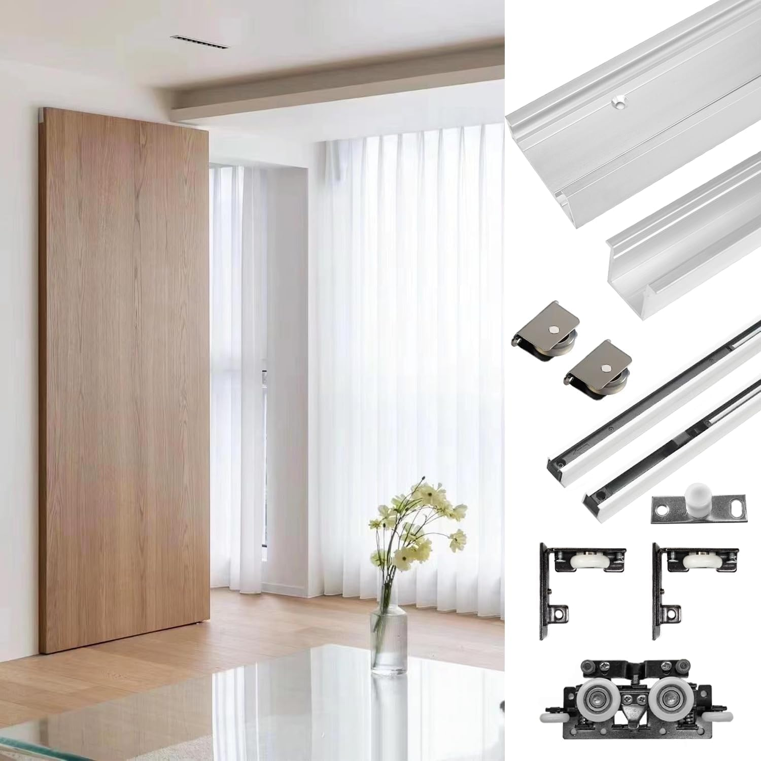 ADYAWEN 1066Mm Concealed Sliding Barn Door Hardware with Soft Close Mechanism, Wall Mount System, No Floor Track，Aluminum(Door Is Not Included) image number 4