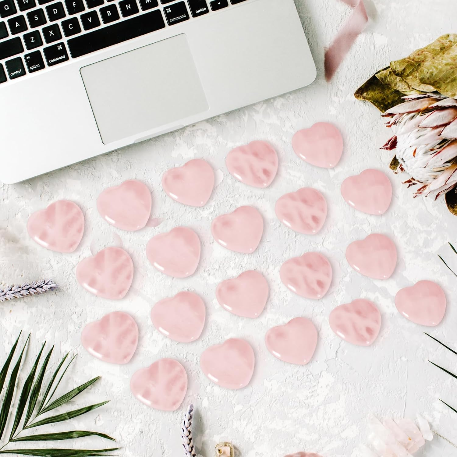 20Pcs Mini Crystal Heart Natural Healing Crystals Rose Pink Quartz Bulk Polished Stone image number 4