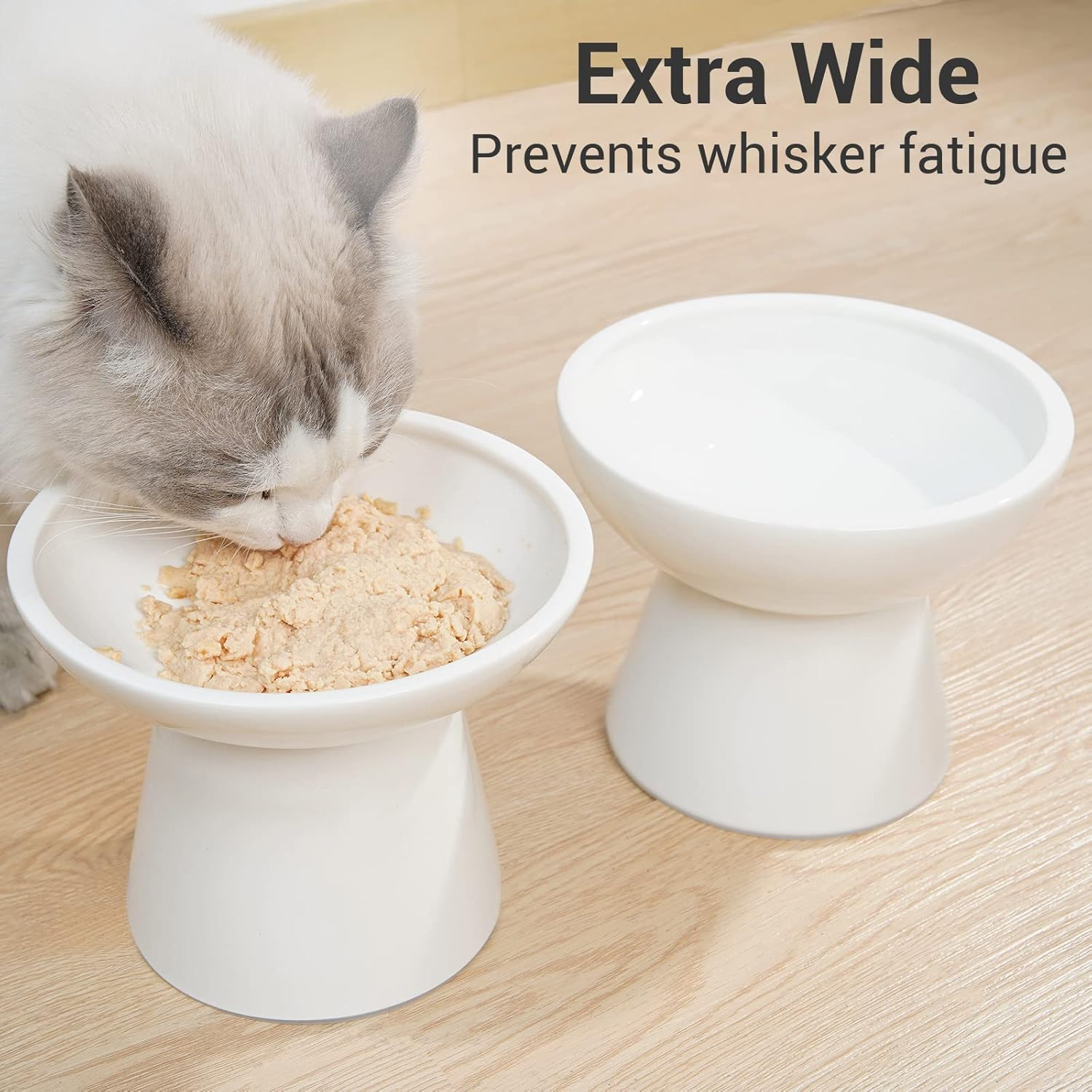 CEEFU Extra Wide, Raised Ceramic Cat Water Bowl, 6.2" Deeper Bowl for Whisker Relief, 5" Height for Easy Feeding, Lead and Cadmium Free, Durable, Raised image number 5
