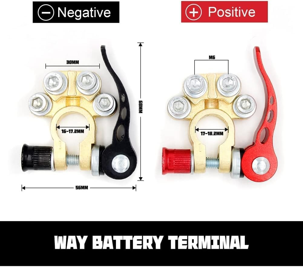 1 Pair Quick Release Battery Terminal, Battery Terminals 12V, Car Battery Terminal Connector Pure Brass, Battery Terminal Connectors with Anti-Corrosion Pad for Car, Caravan, Truck