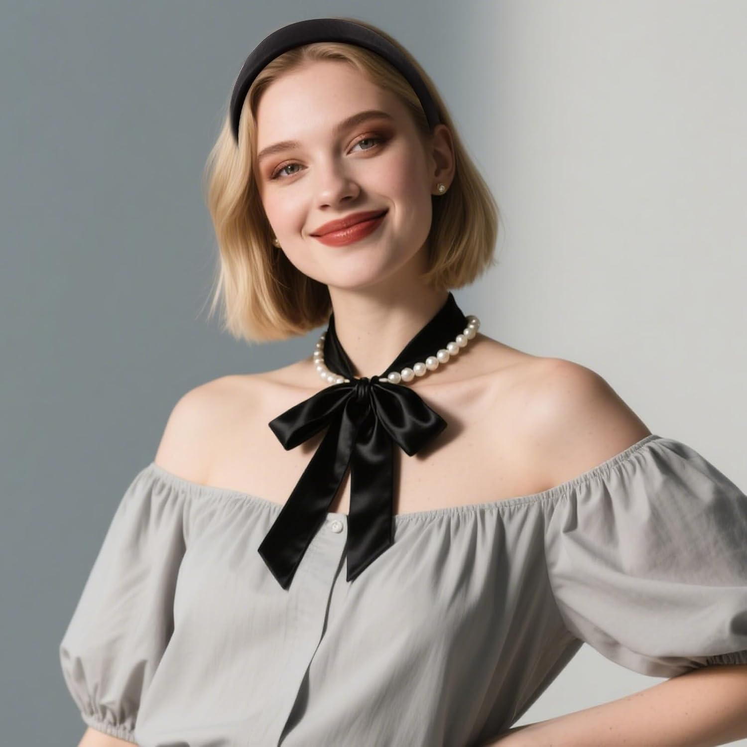 Pruadeor Pack of 2 Satin Wide Headbands, Women'S Fashionable Knot Headband for Women, Hair Accessories, Black and White image number 1