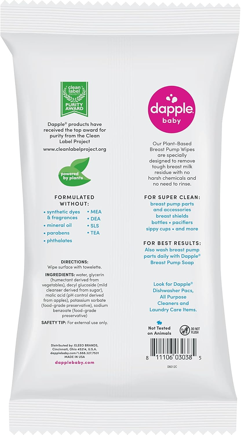 Dapple Baby Breast Pump Cleaner Wipes, Fragrance Free, 25 Count (Pack of 3) - Travel Breast Pump Cleaning Wipes Made in the USA image number 3