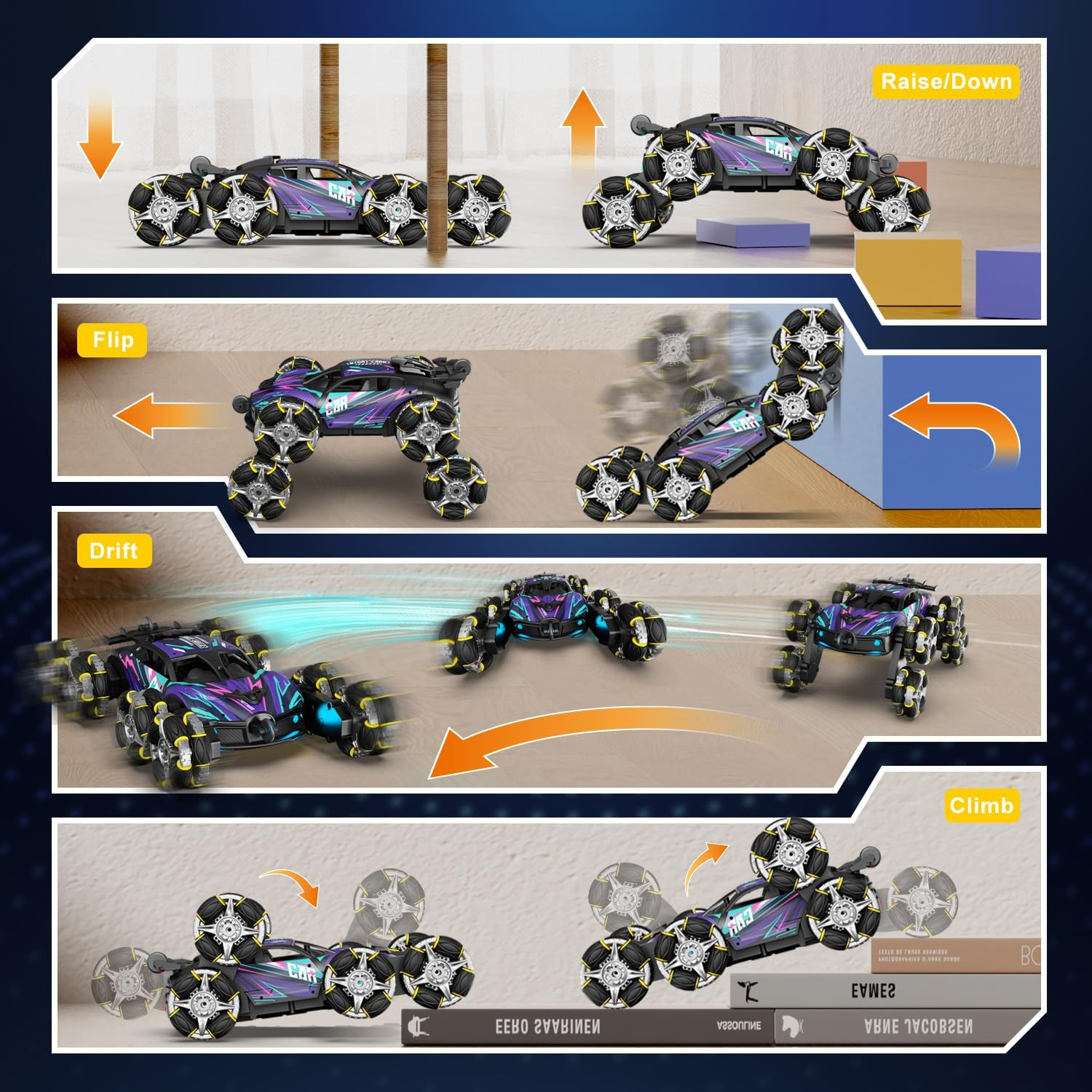 Lehoo Castle Remote Control Car, 8WD Stunt Car, 2.4Ghz Rc Car Climbing Car, 360&deg; Rotating Rechargeable Toy Car with Light, Toys for 8 Year Old Boy Gift image number 4