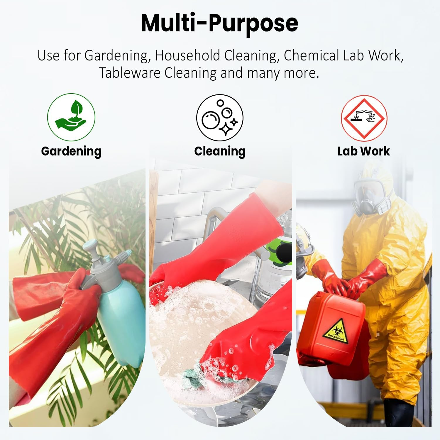 OZBEE 3 Pairs Long PVC Kitchen Cleaning Gloves Dishwashing Household Cleaning Gloves with Cotton Lining Non Slip Waterproof for Safety Purpose | Reusable for Household Use | 45 Cm image number 4