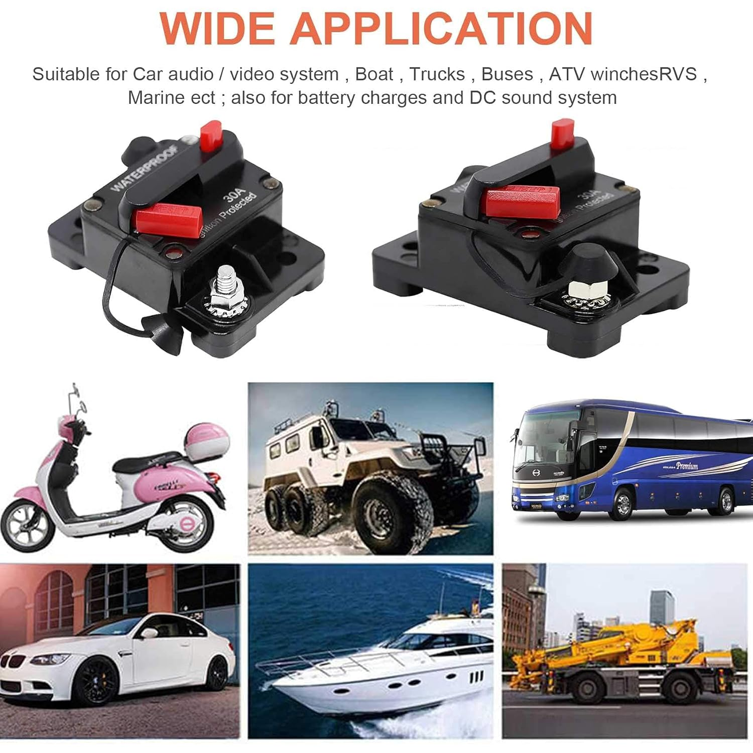 250 Amp Circuit Breaker with Manual Reset for Car Marine Trolling Motors Boat ATV Manual Power Protect for Audio System Fuse, 12V-48VDC, Waterproof image number 6