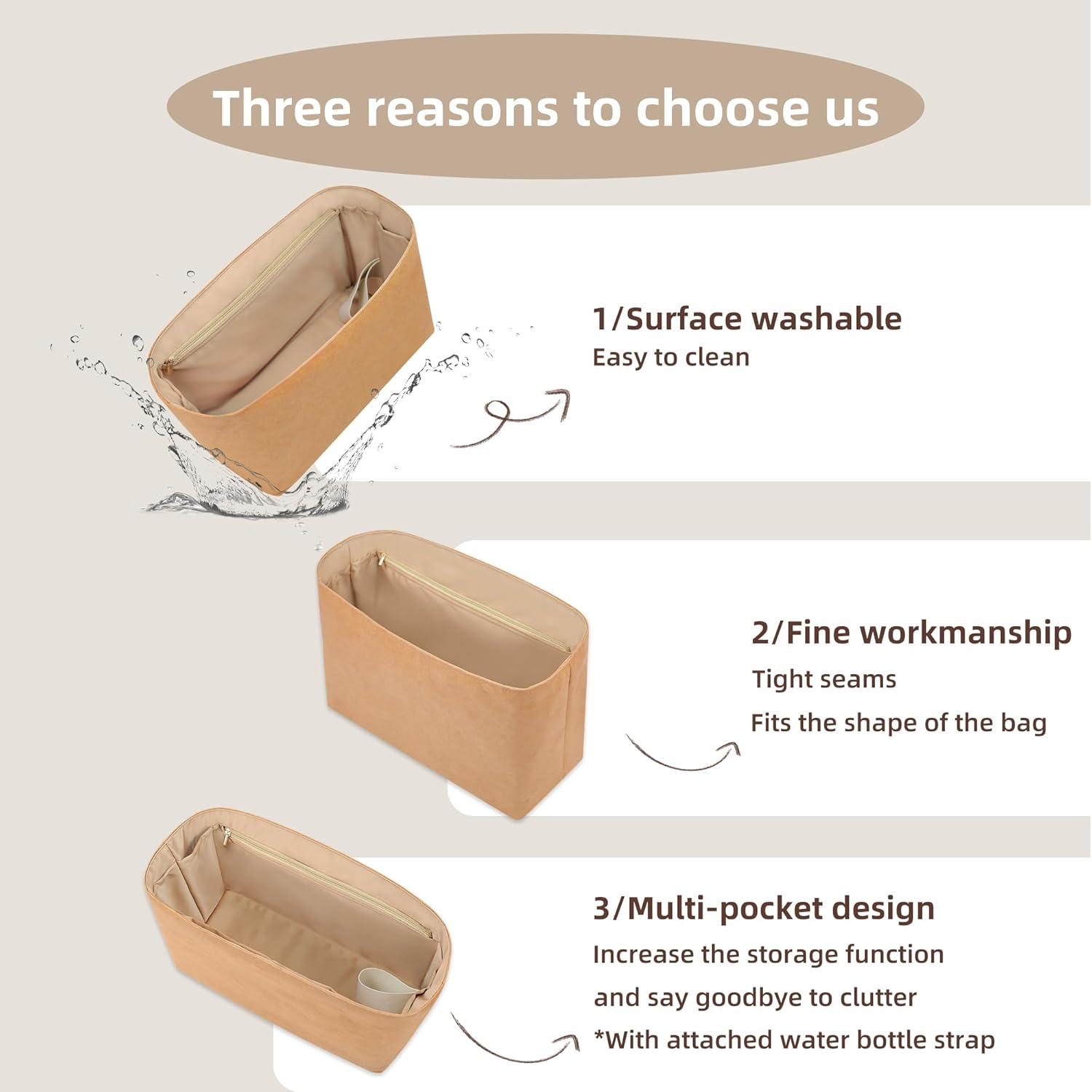 19 Neatthin Tote Bag Organiser Insert, Lightweight Insert Compatible with LV Neverfull MM, Waterproof Dupontpaper Surface and Silky Satin Lining(Chai,Mm) image number 1