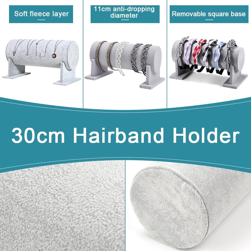 LANSKYLAN Headband Stand Velvet Headband Holder Girls Hair Band Holder Removable Headband Holder T-Shaped Jewellery Holder Grey Stand for Headband Hair Band Hair Accessory image number 3