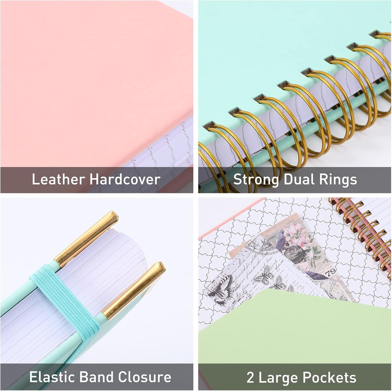 Spiral Notebook, College Ruled Notebook Journal, 8.5&rdquo; X 11&rdquo;, 300 Pages Leather Writing Journal for Women Men, A4 Hardcover Notebook for Work School, 24Pcs Index Tabs, Teal image number 3