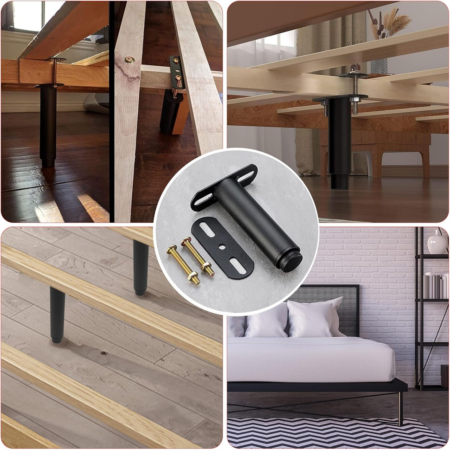 2Pcs Adjustable Leg for Bed Frame 18-33Cm Retractable Metal Feet Furniture Support Legs, Metal Furniture Support Legs for Cabinet Sofa Bed DIY Heavy Duty Support Leg(7.08"-13") image number 2