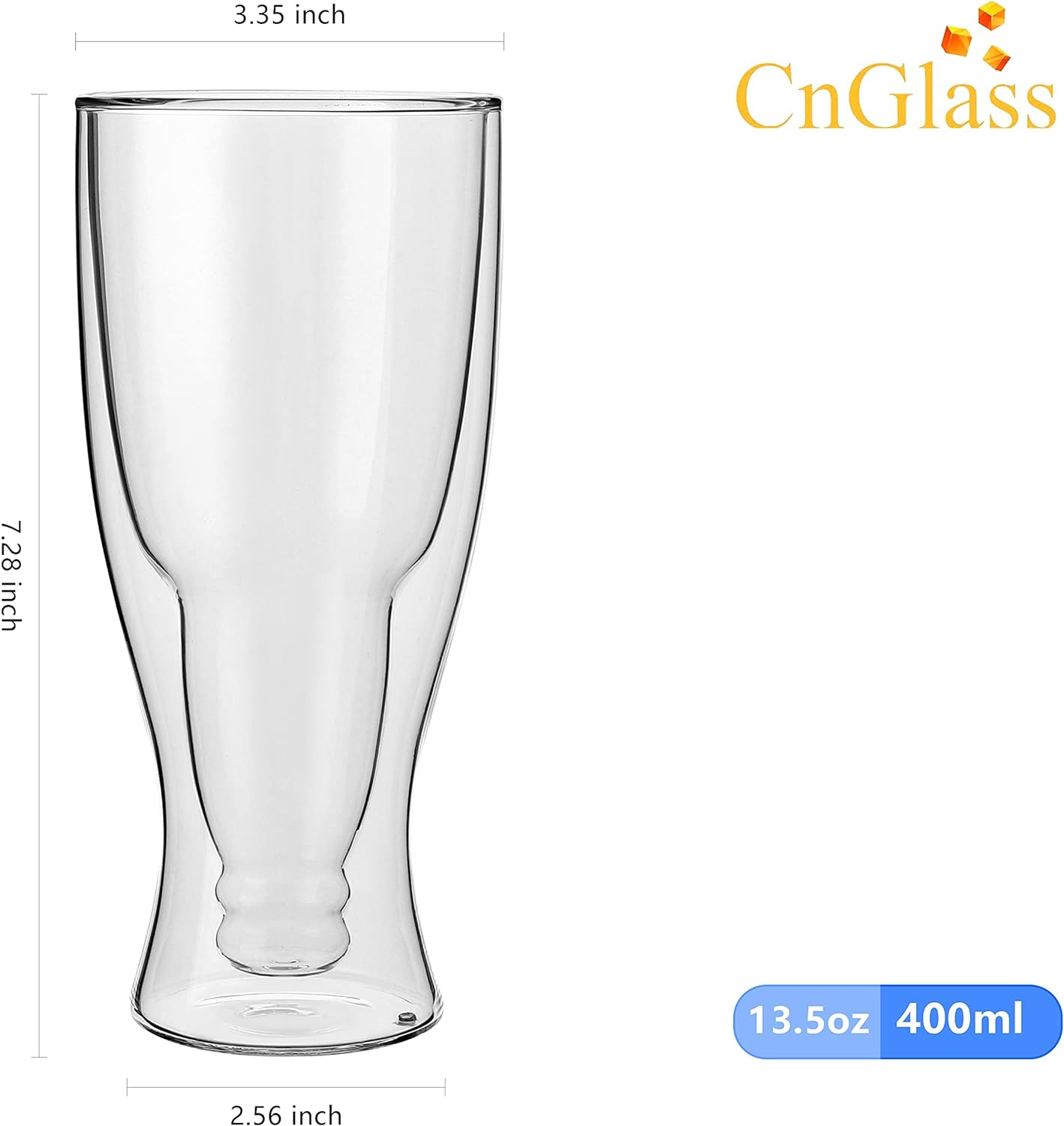 Cnglass Beer Glasses 13.5Oz,Double Wall Insulated Upside down Glass,Set of 2, Durable Beer Glassware for Cold Drinks image number 5