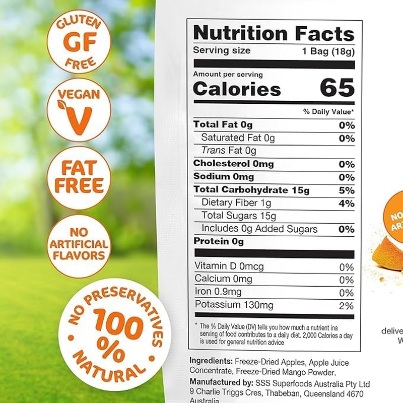 Gina&rsquo;S Table Happles 18G Freeze-Dried Fruit Snack &ndash; Natural Freeze-Dried Fruit &ndash; Apple Crisps &ndash; Healthy Fruit Snacks for Kids &ndash; Low-Calorie Snacks &ndash; Apple & Mango (10 Pack) image number 1