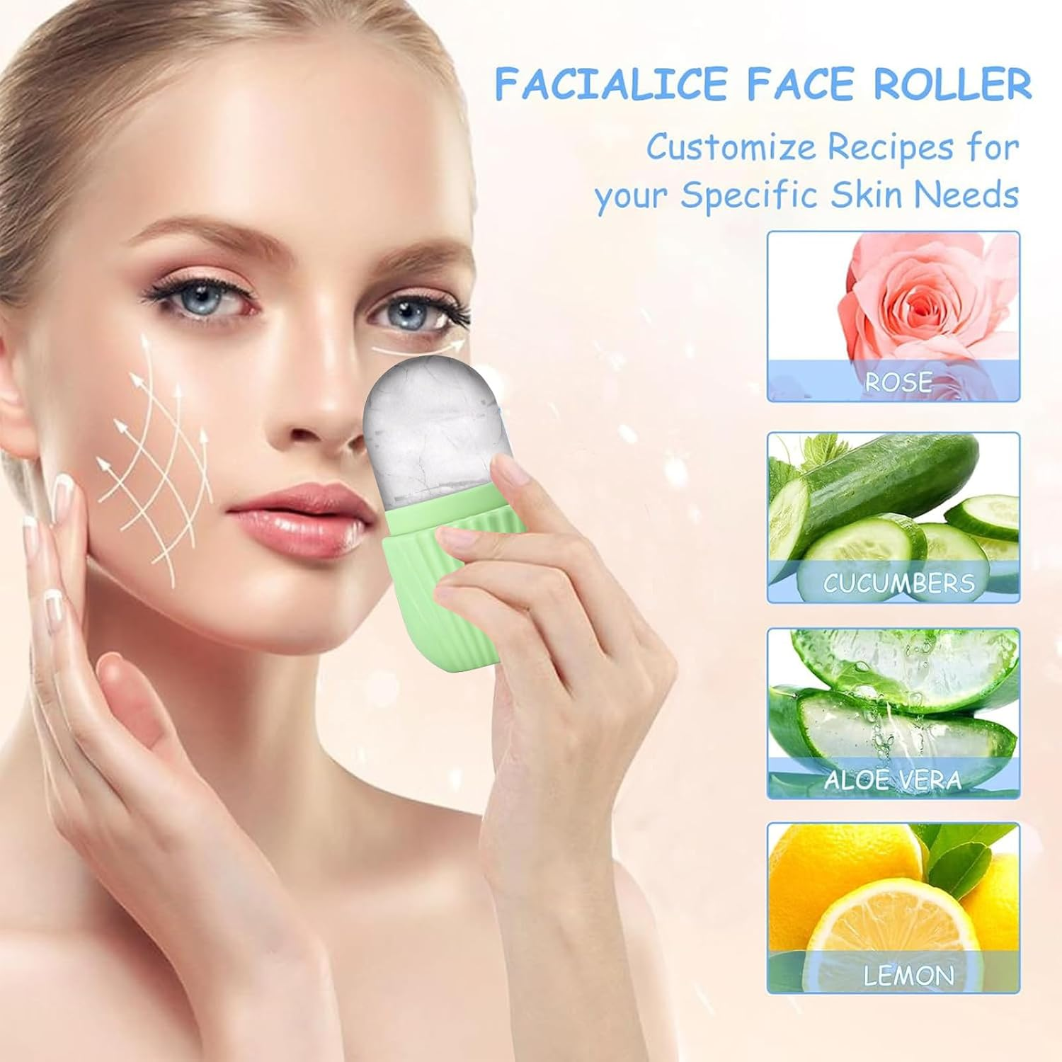 Silicone Ice Face Roller,Eye Facial Beauty Skin Care Tools，Reusable Silicone Mold Face Massage，Apply Ice for Shrink Pores anti Wrinkle Reduce Puffiness Improve Skin Elasticity. (Green) image number 3