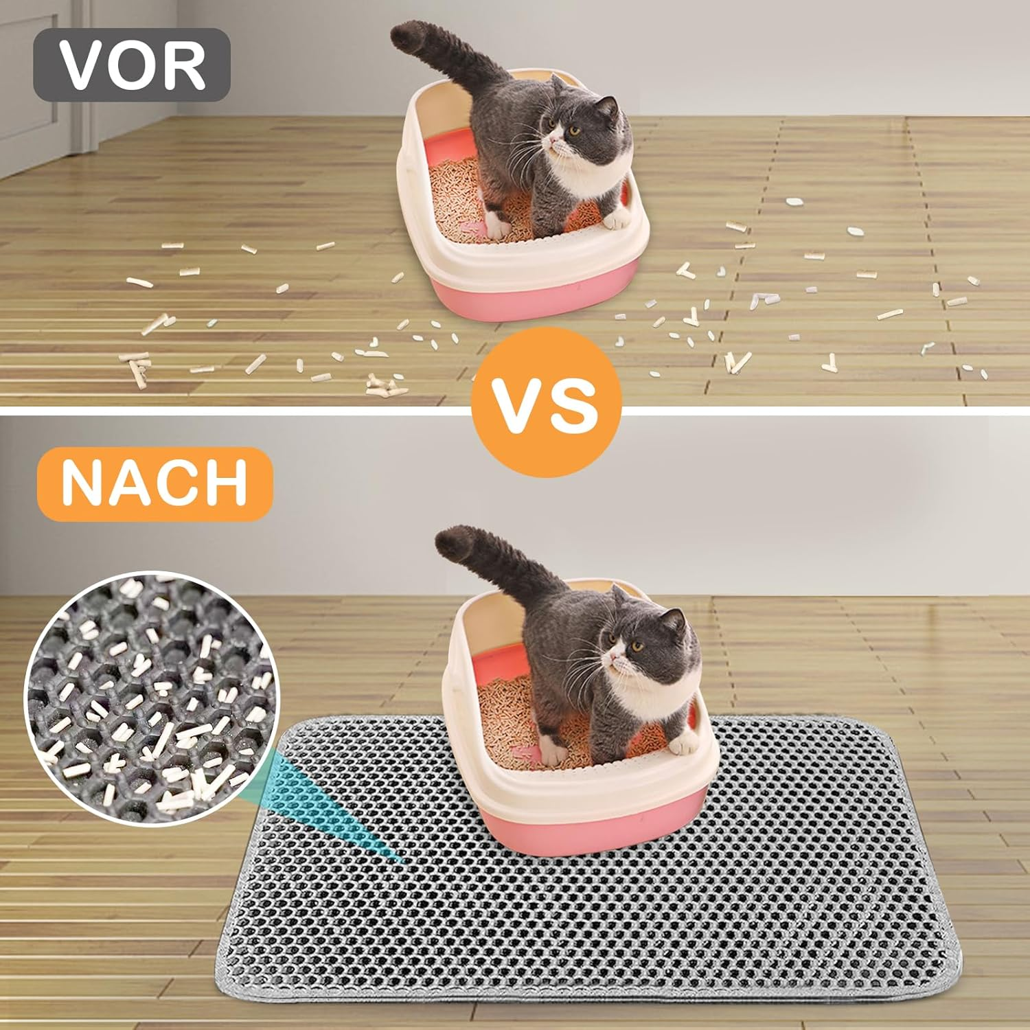 Phantasy Cat Litter Tray Mat 55 X 75 Cm, Black Cat Litter Mat, Honeycomb Design Mat, Waterproof Double Layer Design, Honeycomb Mat, Cat Litter Tray Mat image number 3