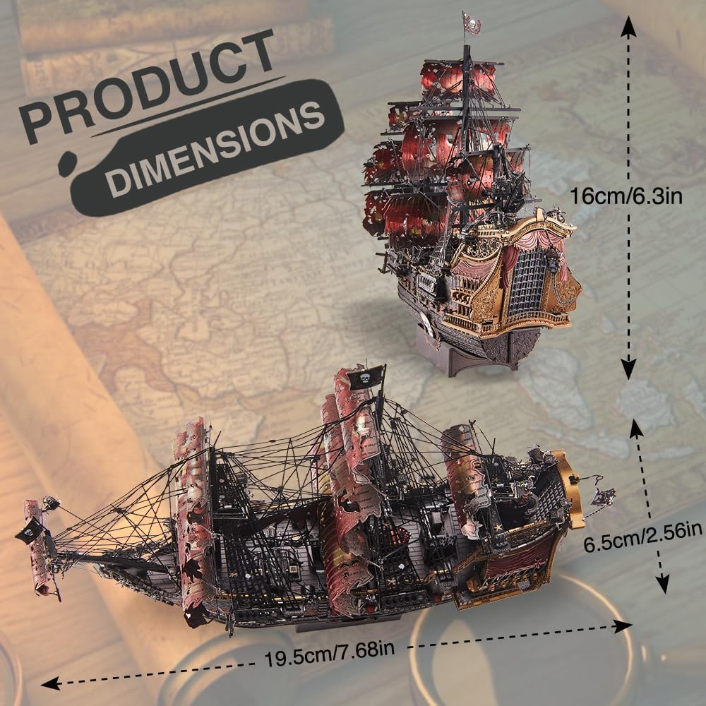 Piececool 3D Metal Puzzles the Queen Anne'S Revenge Pirate Ship DIY Jigsaw Assembly Model Kits for Adult image number 5