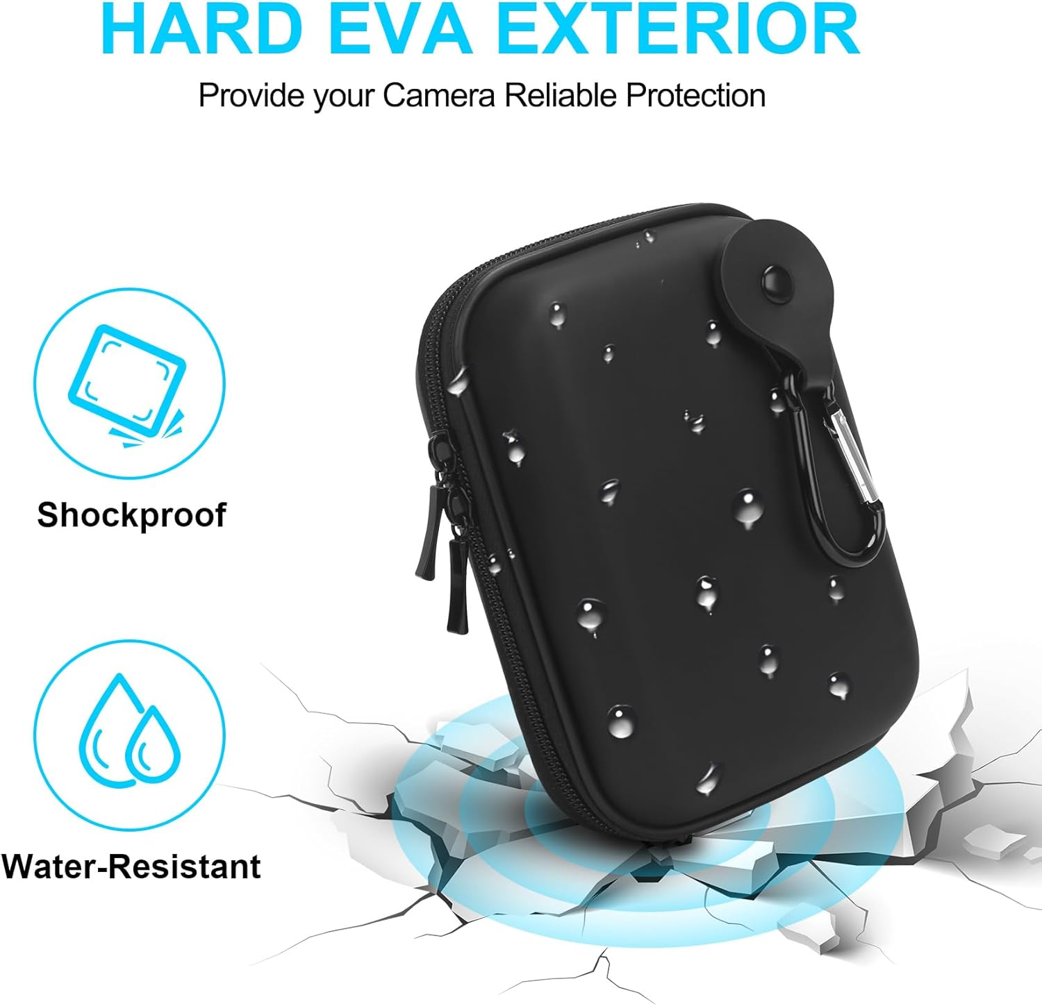 Lacdo Camera Carrying Case for Canon Powershot ELPH 360/200/185/180/190/350, Sony Cyber-Shot DSC-W830/WX350/WX500/W810/W800 Digital Camera, Hard EVA Protective Storage Trave Bag, Black+Black - Black+Gray image number 2