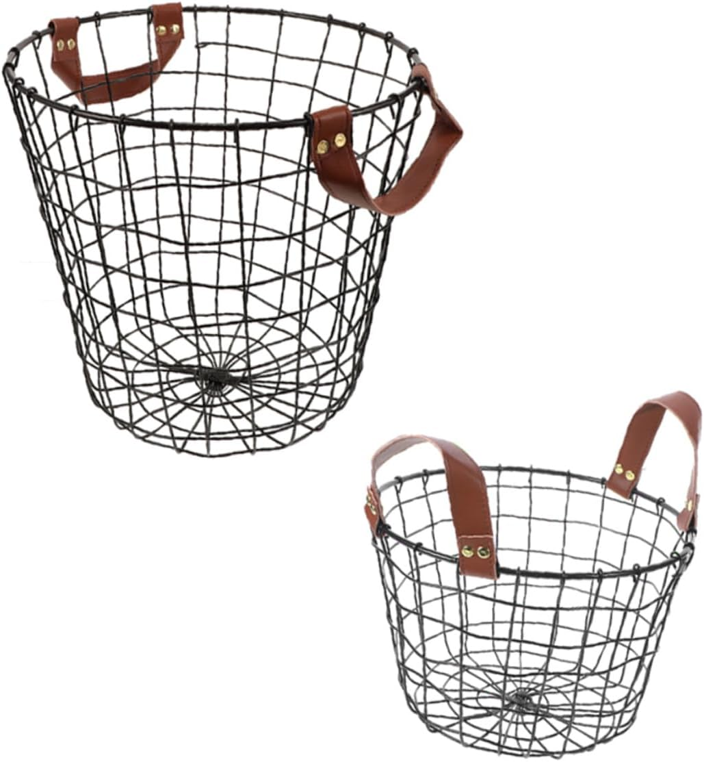 2Pcs Rustic Firewood Storage Baskets with Handles Metal Wire round Log Holders for Indoor Outdoor Large Capacity Firewood Carriers Farmhouse Style Storage Bins