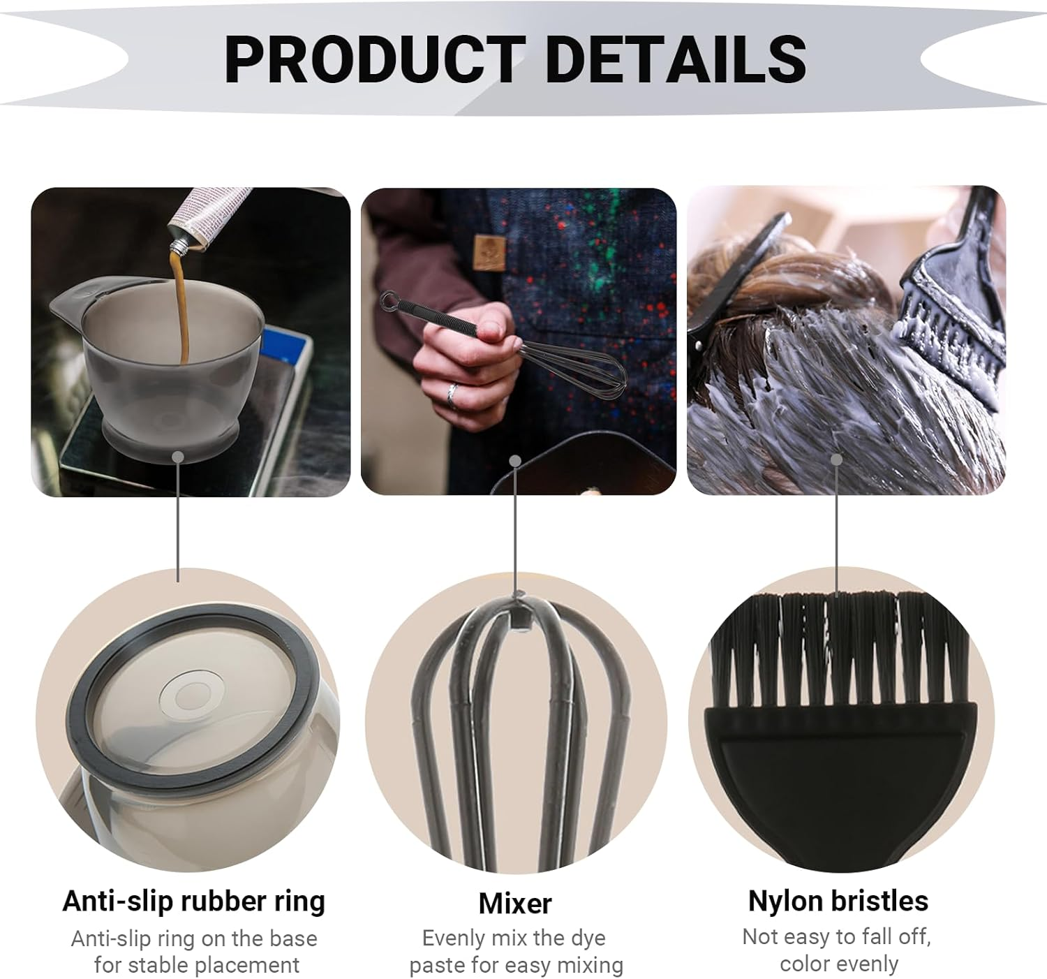 JOWILIN Hair Dye Coloring Kit 5 Pcs - Hair Dye Bowl, Hair Dying Brush, Comb, Ear Cover, Mixer, with Hook, Hair Dying Accessory Kit for Salon Home Hair Coloring (Black) image number 5