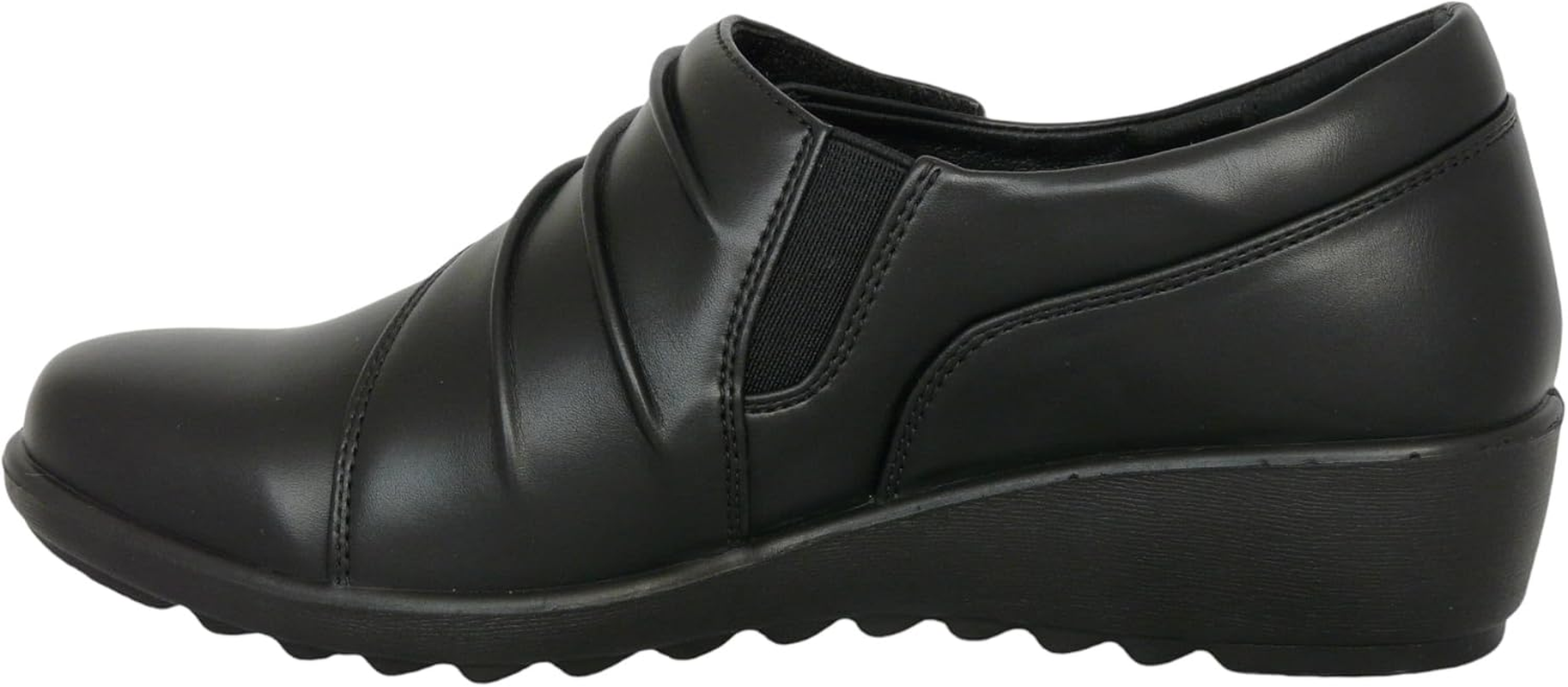 Cushion Walk Wide Fitting EEE Fit Black Shoes Women'S Ladies Lightweight Faux Leather Slip-On Flat Shoes, Flats, Casual Work Office Comfort Shoes, with Button Detail image number 4