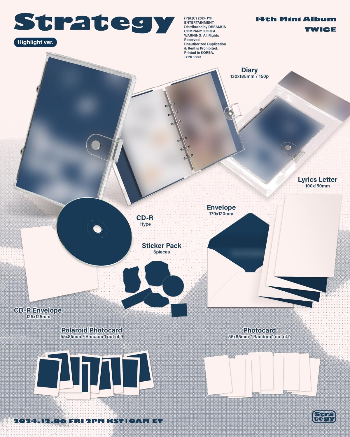 TWICE STRATEGY 14Th Mini Album Highlight Version Cd+150P Diary+1Ea Lyrics Letter+6Ea Sticker+1P Polaroid+1P Photocard+Tracking Sealed TWC image number 1
