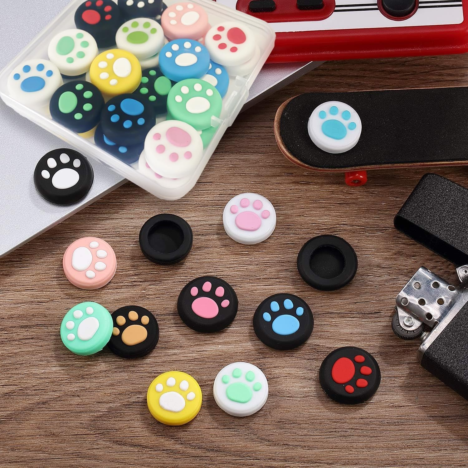 28 Pieces Replacement Soft Silicone Cat Paw Design Thumb Grip Caps Thumb Grips Analog Stick Cover Compatible with Nintendo Switch, Switch Lite/Oled and Joy Con Controller image number 1