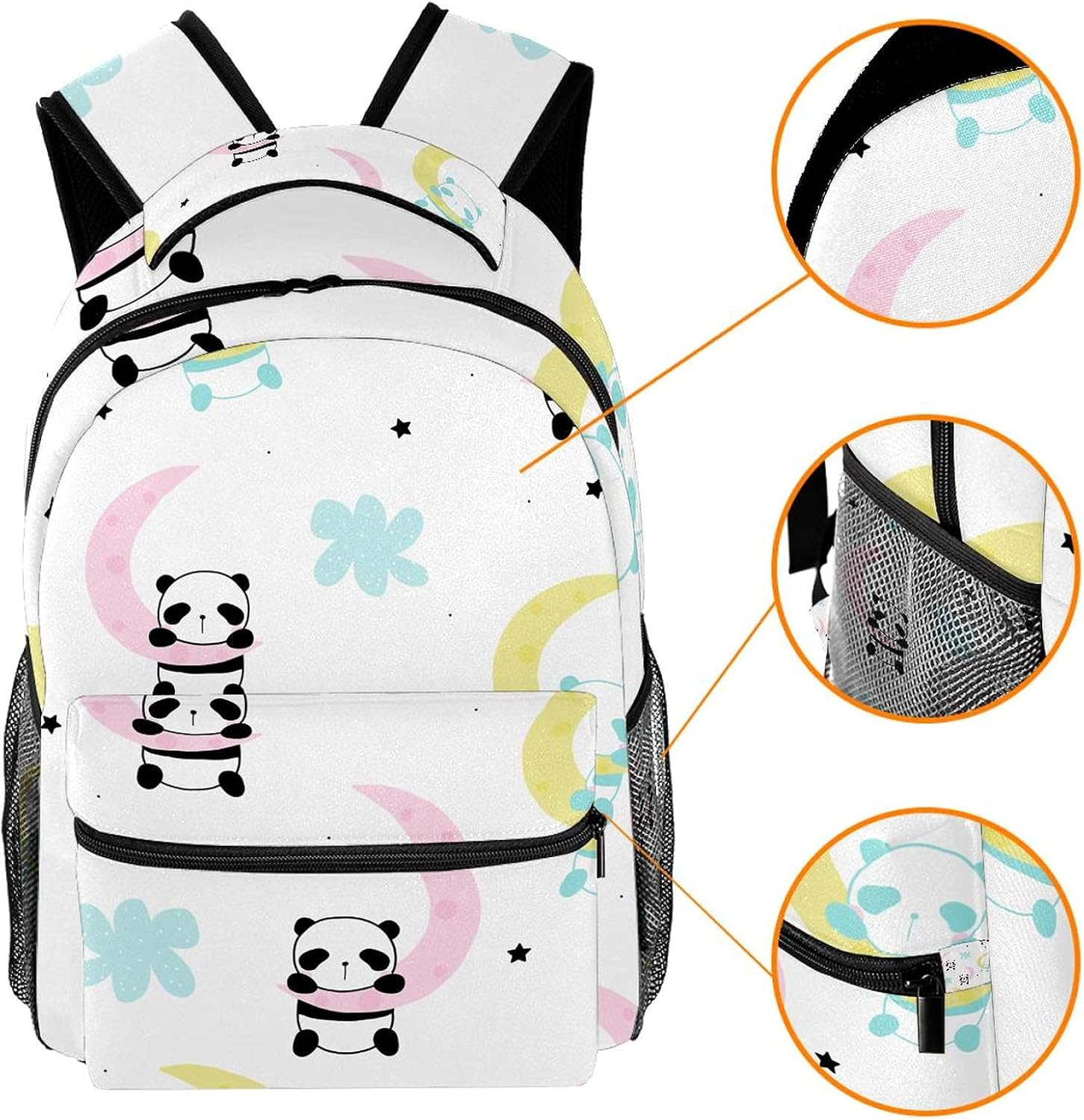 Cute Little Panda Sleep on the Moon Backpack Students Shoulder Bags Travel Bag College School Tote Backpacks image number 5