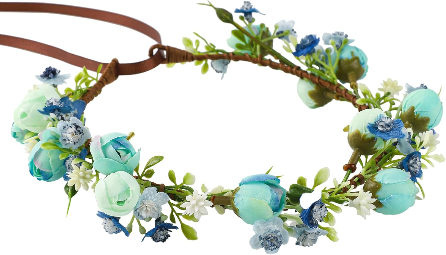 Korvishow Handmade Flower Crown Floral Headpiece Green Leaf Headband Wedding Flower Crowns for Bride Floral Garland Hair Wreath Birthday Party(Yellow Style)