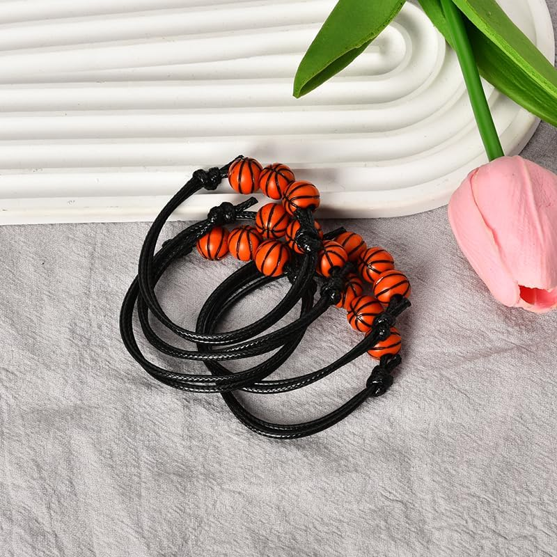 Guqqeuc Basketball Bracelet Sport Theme Bracelets for Women Men Beaded Ball Charm Bracelets for Teammate Basketball Party Favors Christmas Birthday Gifts for Sports Lover 5 Pcs image number 5