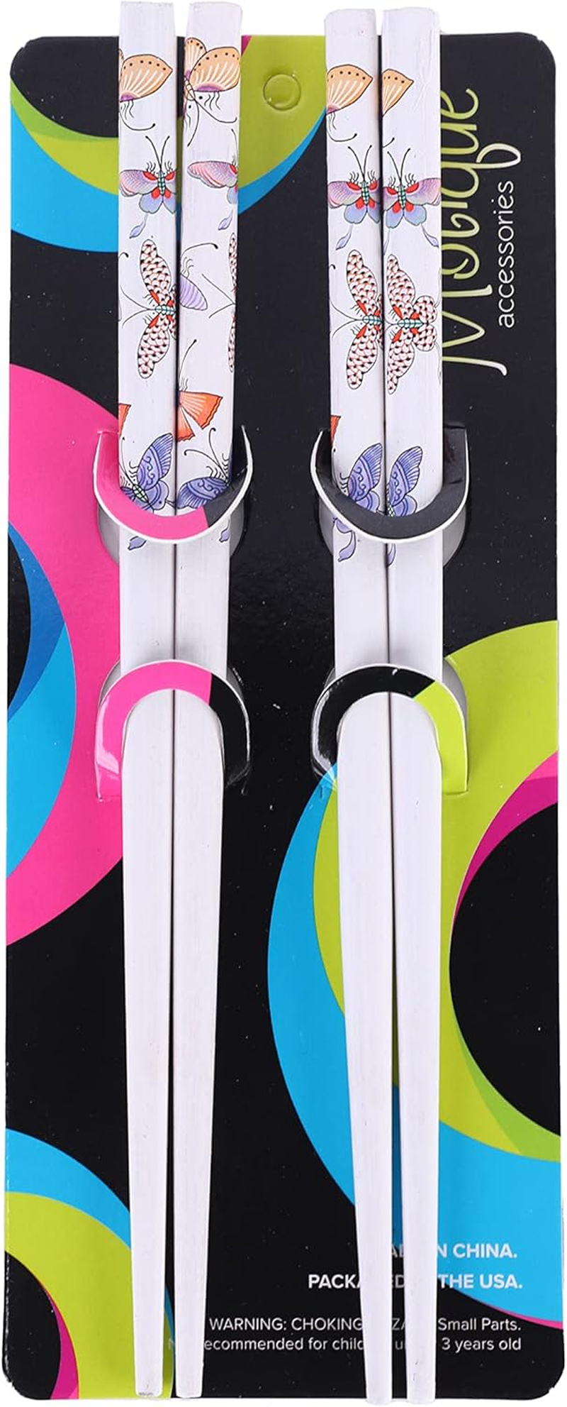 Set of 4 Hair Sticks Hair Chopsticks with Butterflies - White - Blue,Pink image number 2