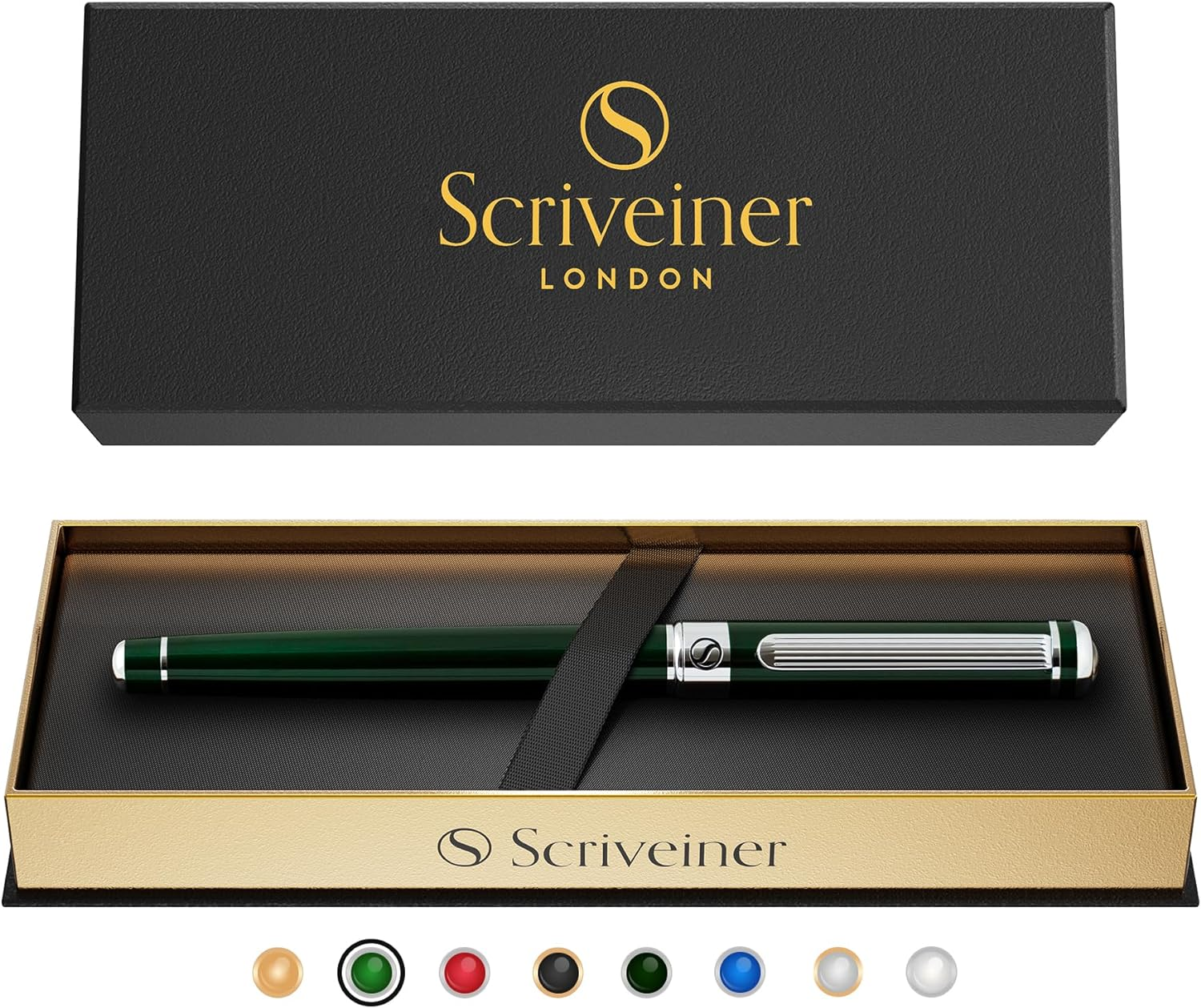 Scriveiner British Racing Green Rollerball - Stunning Luxury Pen with Chrome Finish, Schmidt Ink Refill, Best Roller Ball Pen Gift Set for Men & Women, Professional, Executive Office, Nice Pens image number 6