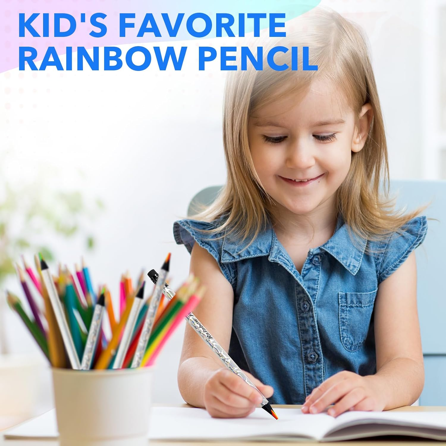 Theast 30 Rainbow Colored Pencils, 4 Colors in 1 Rainbow Pencil for Kids, Multicolor Pencil for Adults, Triangle Pencil for Party Bags, Glitter Art Supplies, Pre-Sharpened image number 3
