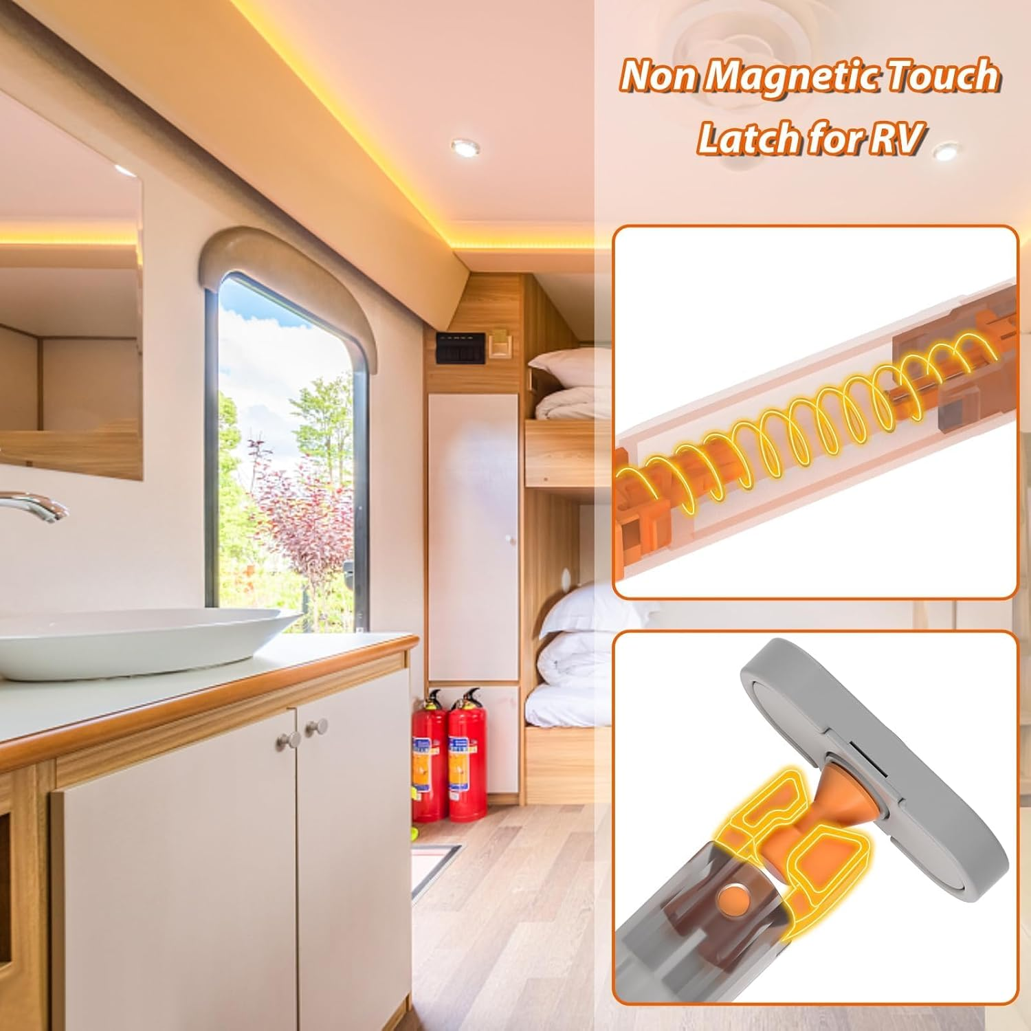 2 Pack Drawer Pull Touch Lock Tip On, Heavy Duty Push Latch, Push to Open Door Catches, Push Open Latch, RV Drawer Push Door Catch, for Bedroom, Kitchen Cabinet Window Wardrobe Closure image number 2